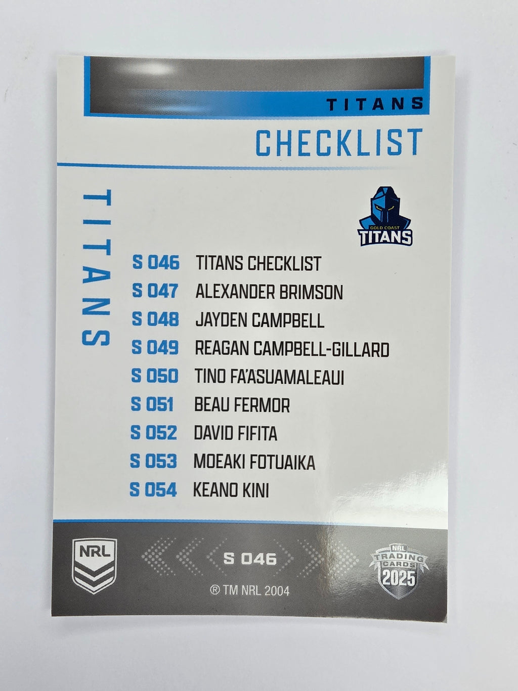 NRL 2025 Elite | Silver Parallel | #S046 | Checklist | Titans
