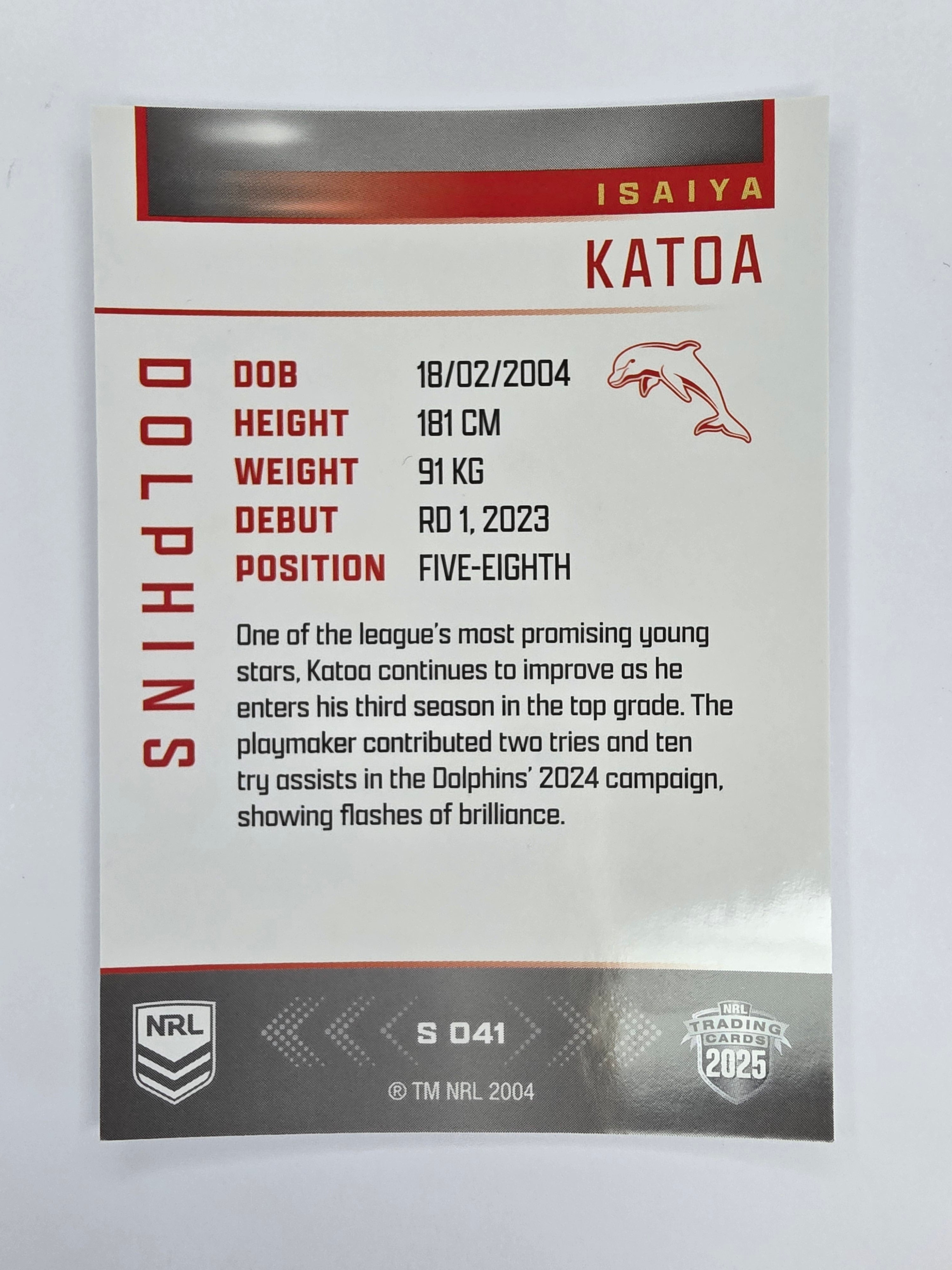 NRL 2025 Elite | Silver Parallel | #S041 | Isaiya Katoa | Dolphins