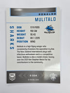 NRL 2025 Elite | Silver Parallel | #S034 | Ronaldo Mulitalo | Sharks