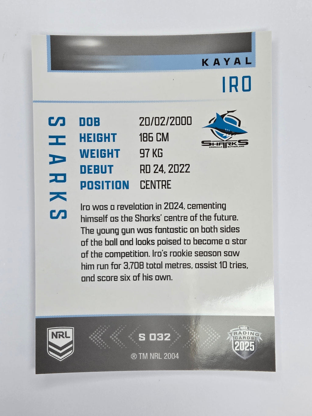 NRL 2025 Elite | Silver Parallel | #S032 | Kayal Iro | Sharks