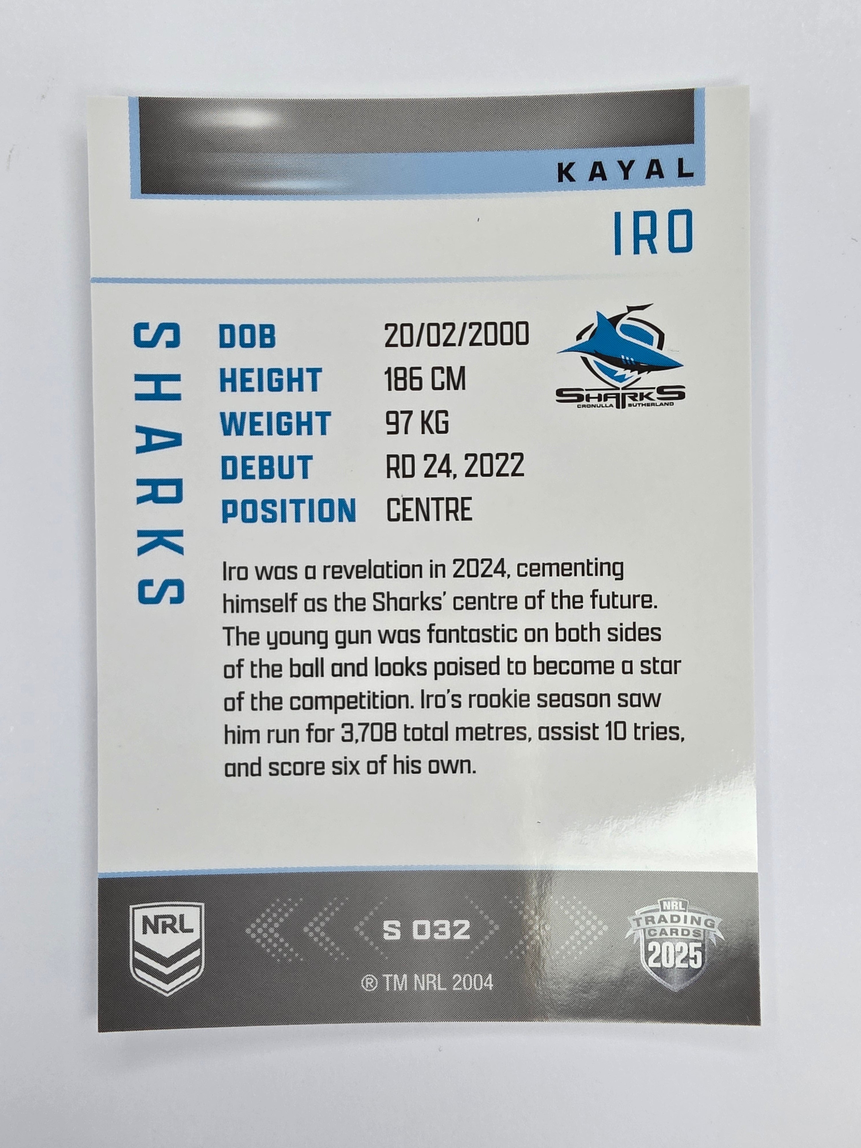 NRL 2025 Elite | Silver Parallel | #S032 | Kayal Iro | Sharks