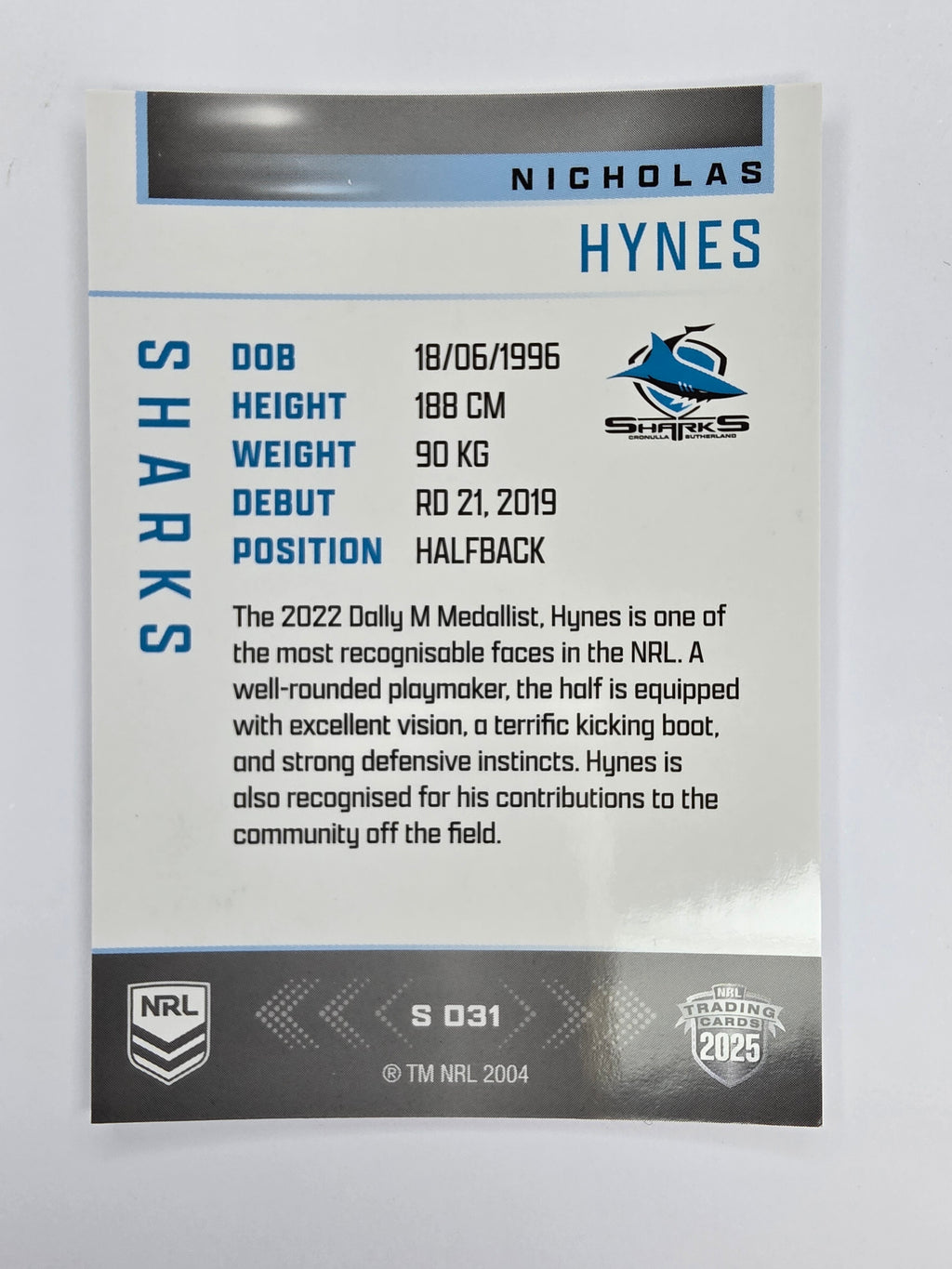 NRL 2025 Elite | Silver Parallel | #S031 | Nicholas Hynes | Sharks