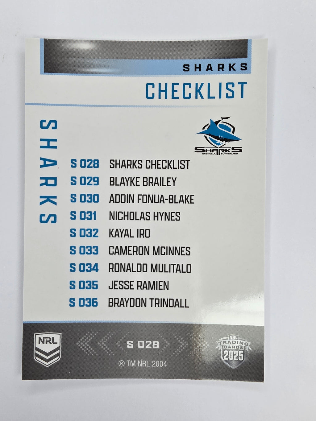 NRL 2025 Elite | Silver Parallel | #S028 | Checklist | Sharks