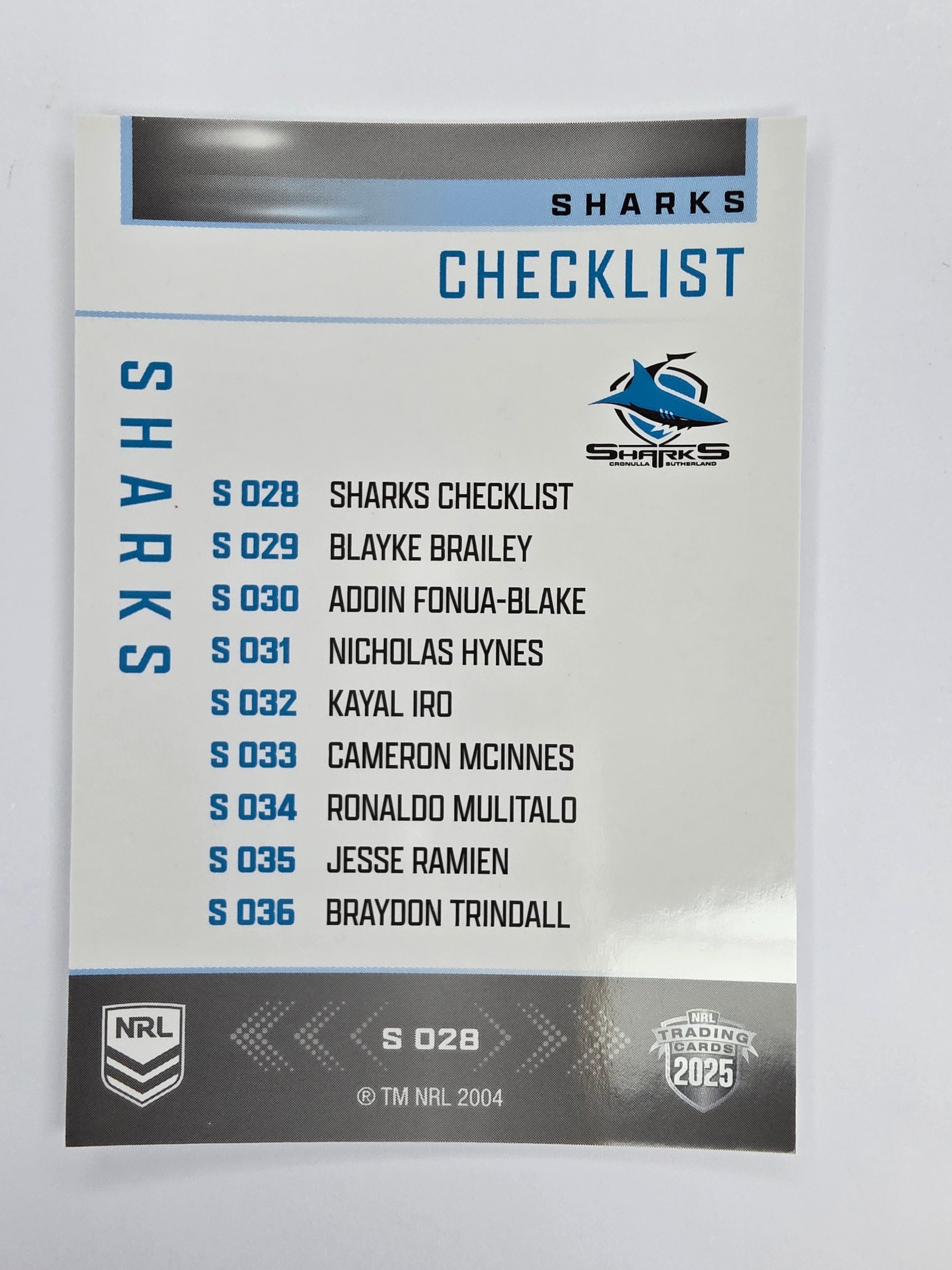 NRL 2025 Elite | Silver Parallel | #S028 | Checklist | Sharks