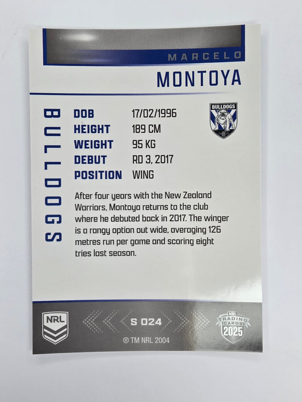 NRL 2025 Elite | Silver Parallel | #S024 | Marcelo Montoya | Bulldogs