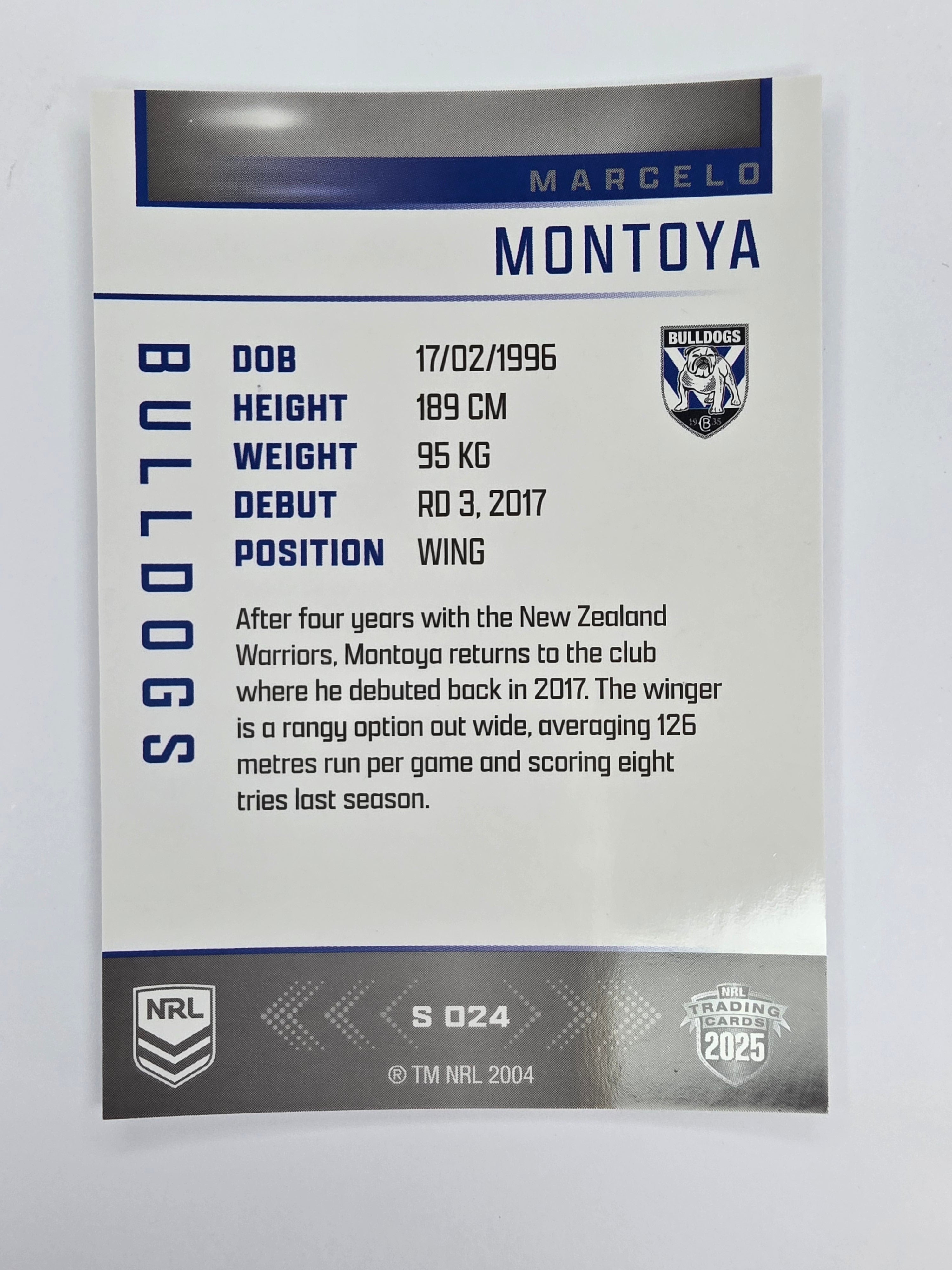 NRL 2025 Elite | Silver Parallel | #S024 | Marcelo Montoya | Bulldogs