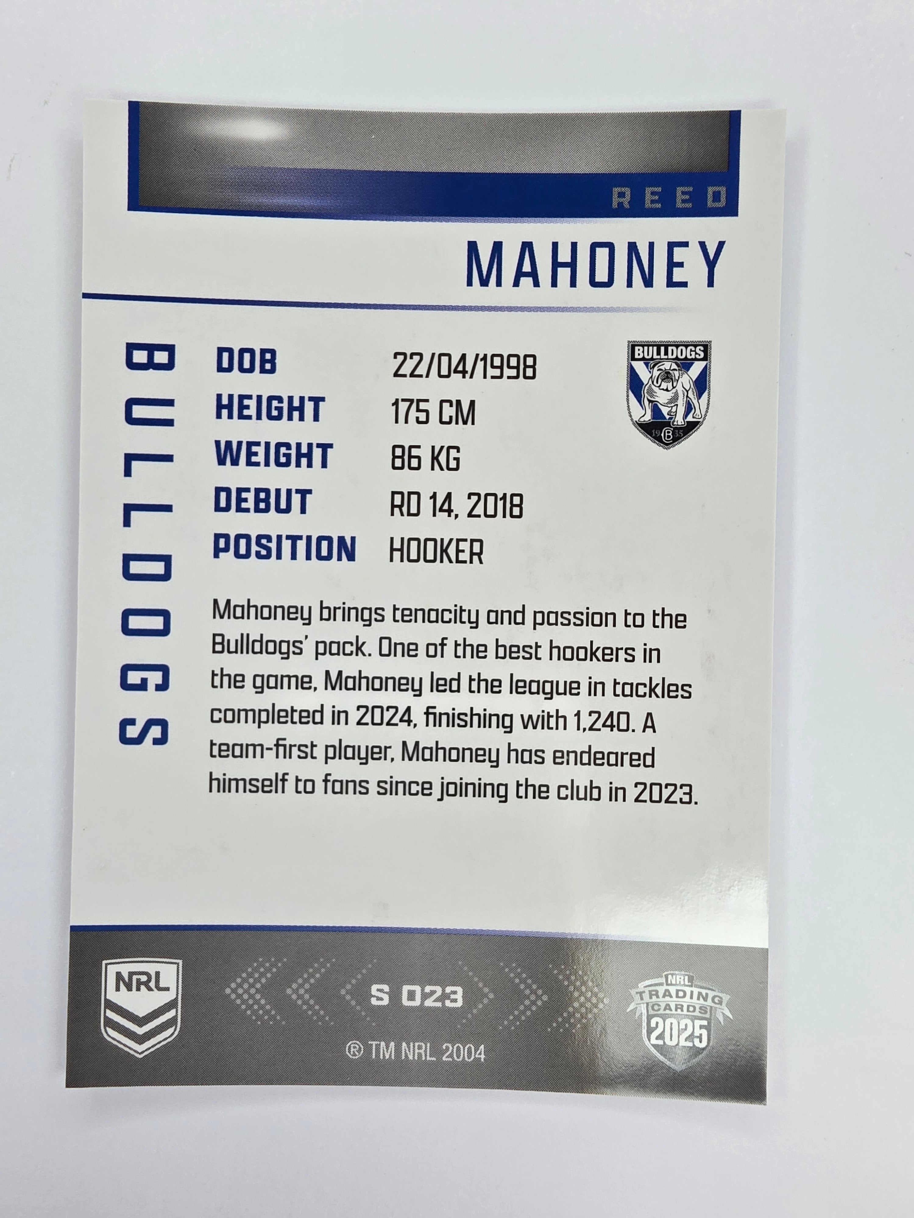NRL 2025 Elite | Silver Parallel | #S023 | Reed Mahoney | Bulldogs