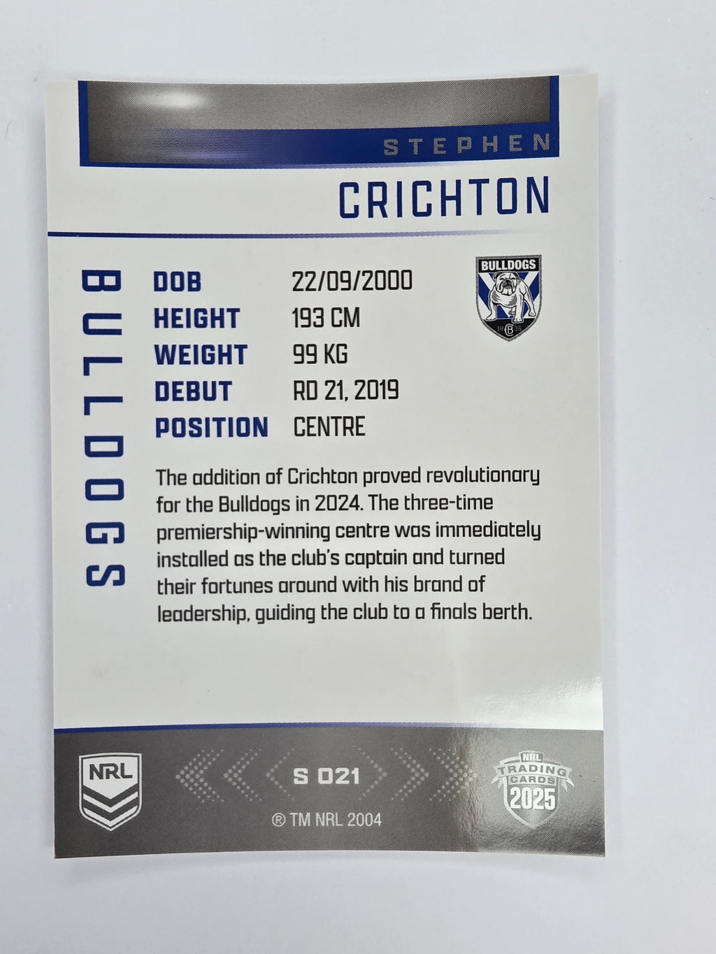 NRL 2025 Elite | Silver Parallel | #S021 | Stephen Crichton | Bulldogs