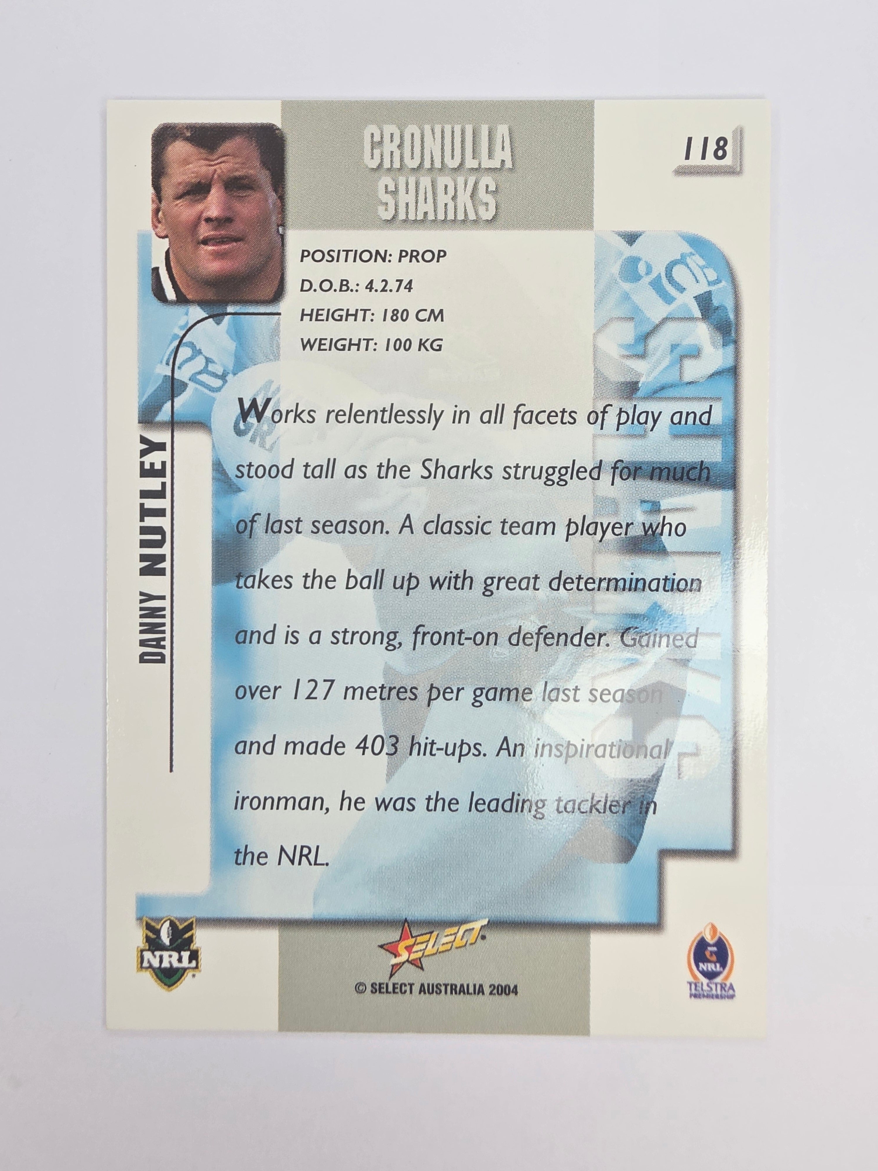 NRL 2004 Authentic Base Card #118 Danny Nutley Cronulla-Sutherland Sharks