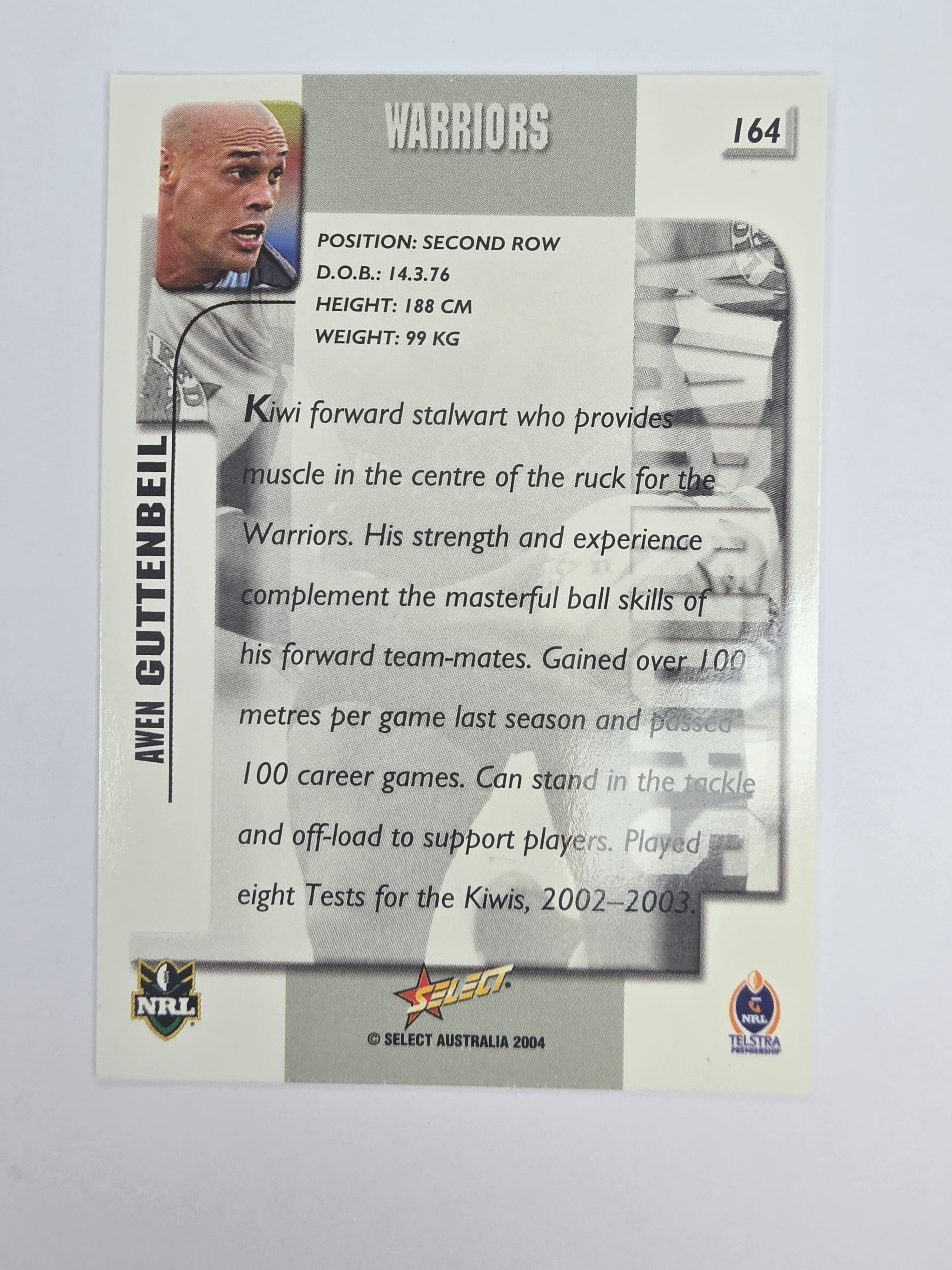 NRL 2004 Authentic Base Card #164 Awen Guttenbeil New Zealand Warriors