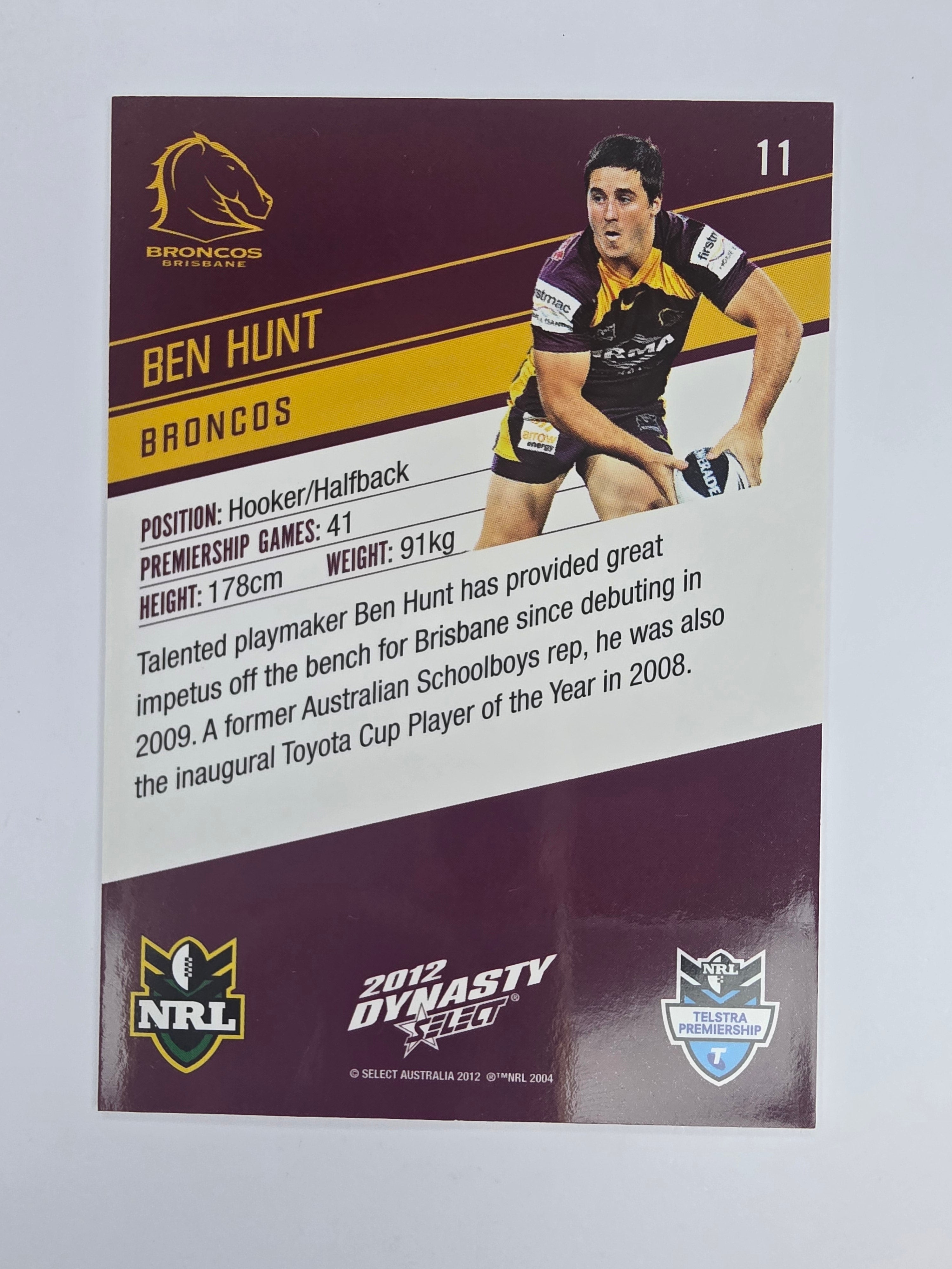 NRL 2012 Dynasty Base Card #11 Ben Hunt Brisbane Broncos