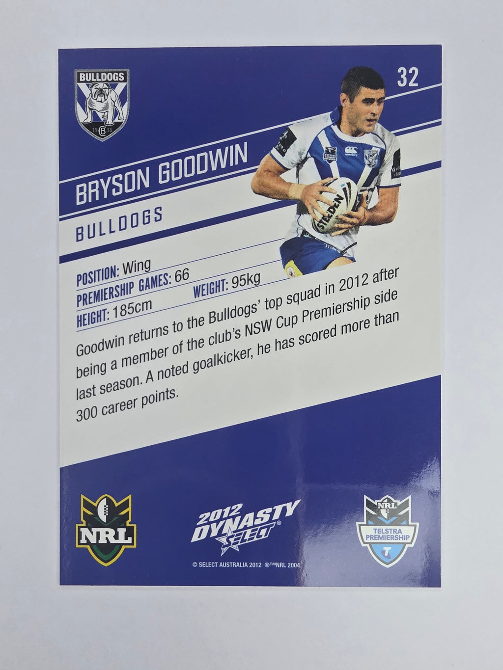 NRL 2012 Dynasty Base Card #32 Bryson Goodwin Canterbury Bankstown Bulldogs