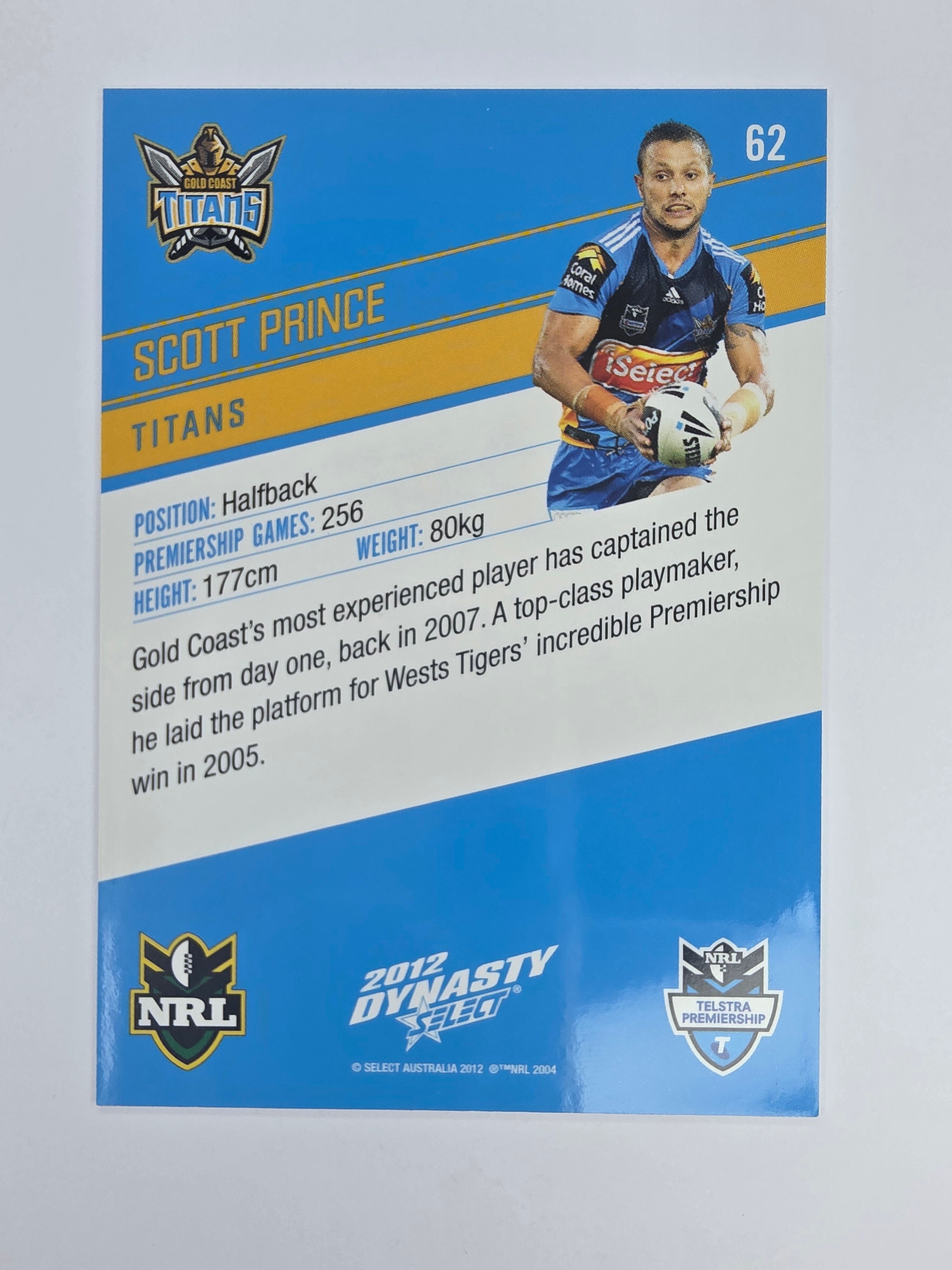 NRL 2012 Dynasty Base Card #62 Scott Prince Gold Coast Titans