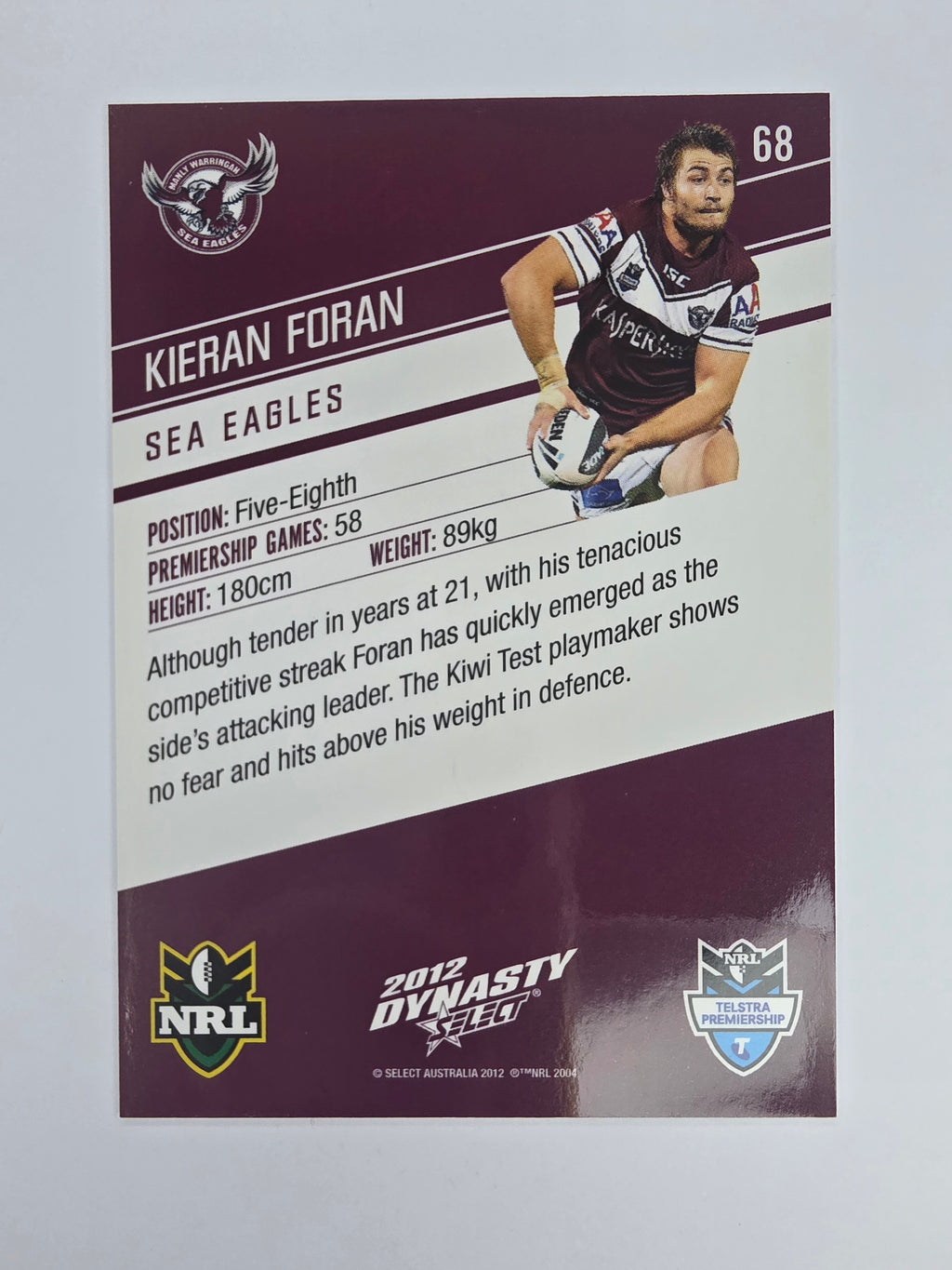 NRL 2012 Dynasty Base Card #68 Kieran Foran Manly Warringah Sea Eagles