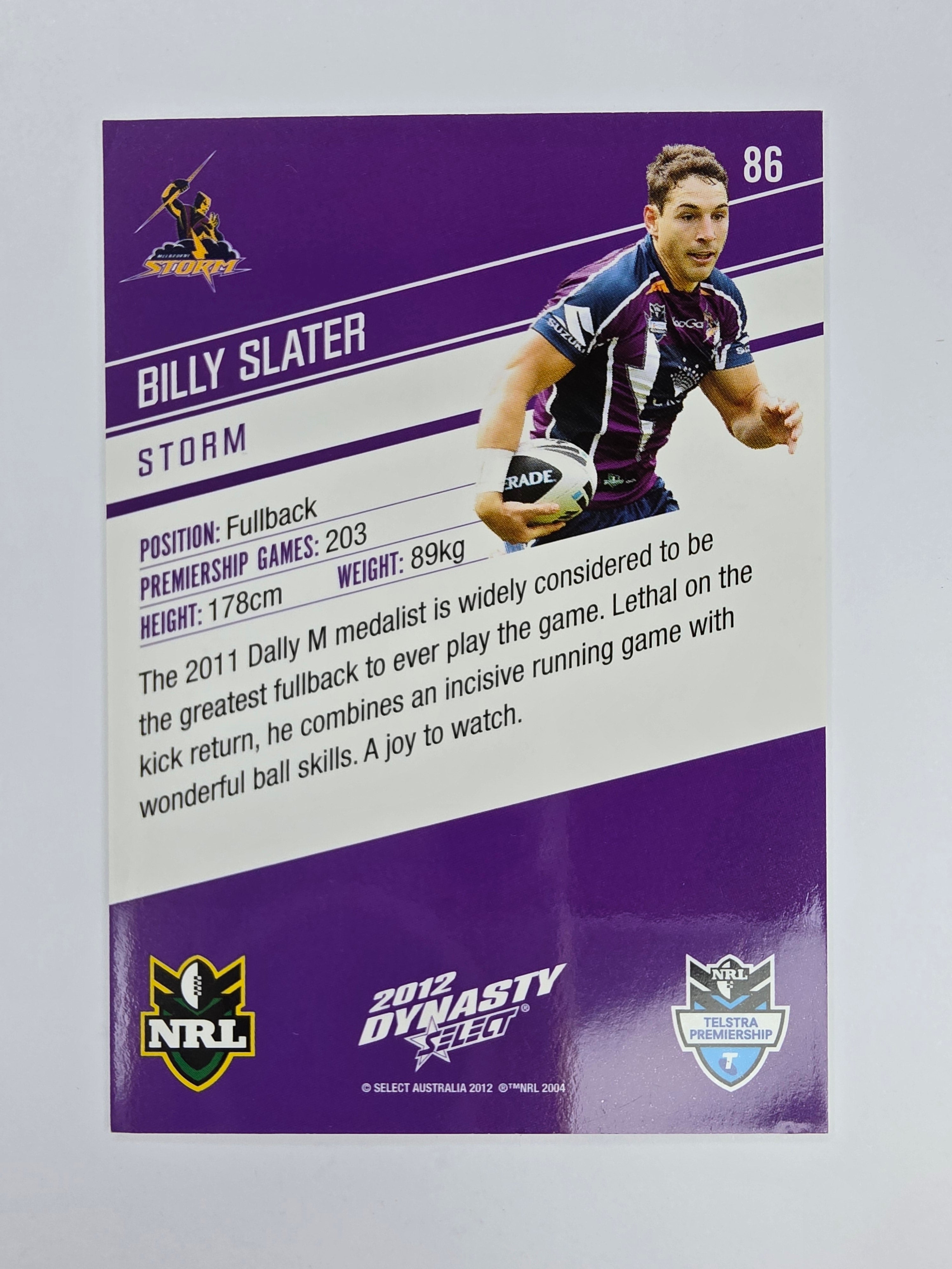 NRL 2012 Dynasty Base Card #86 Billy Slater Melbourne Storm