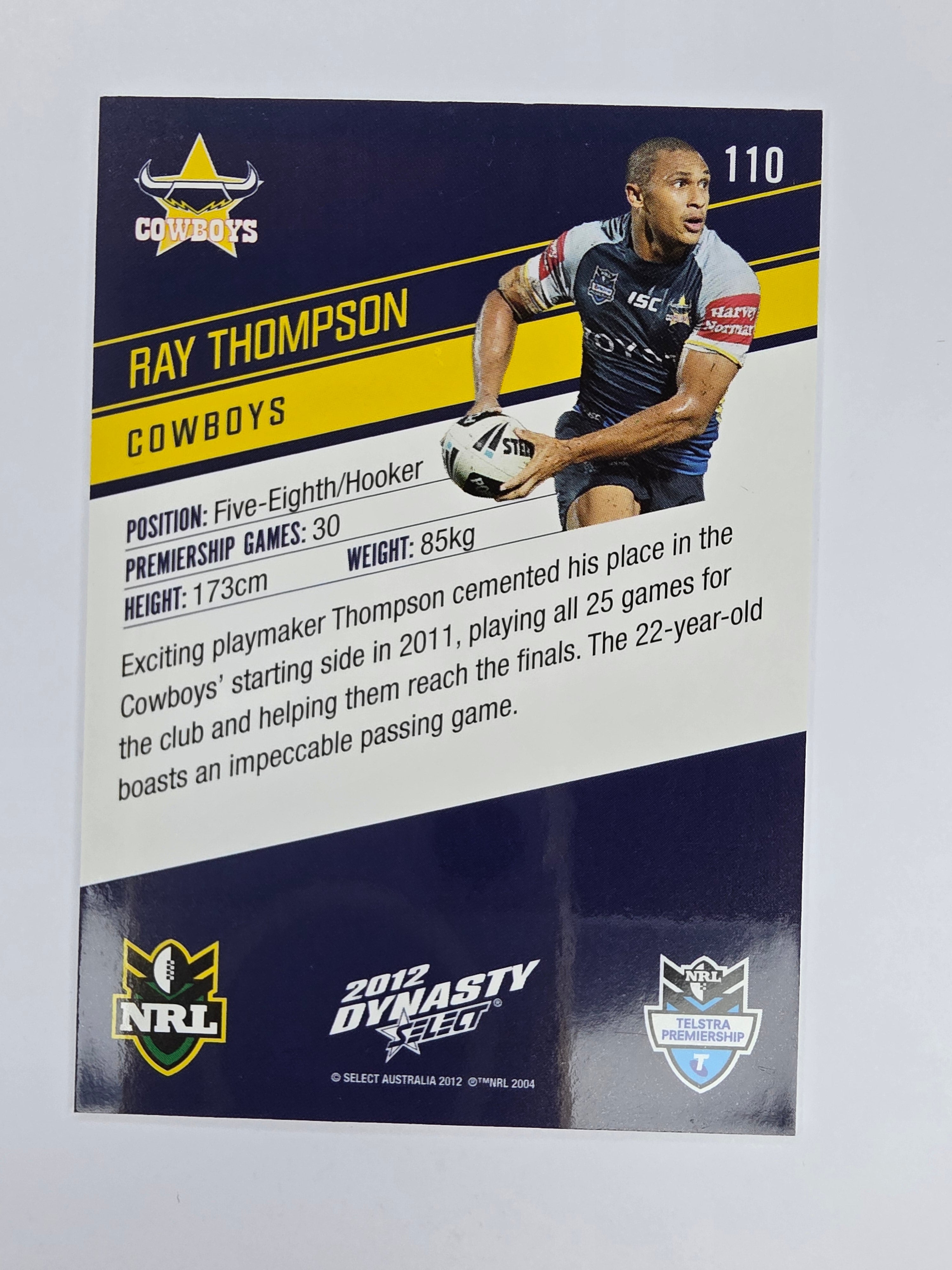 NRL 2012 Dynasty Base Card #110 Ray Thompson North Queensland Cowboys