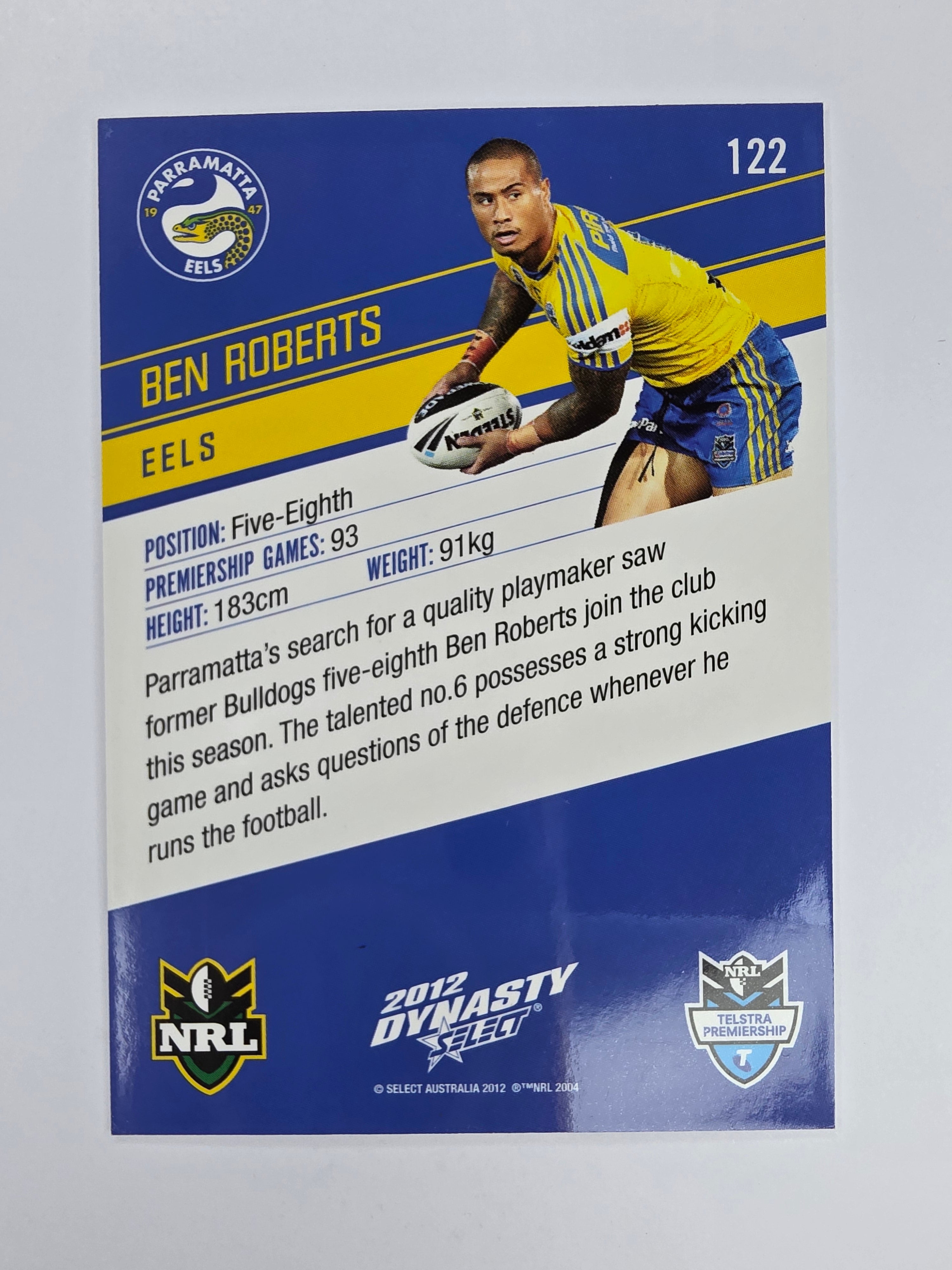 NRL 2012 Dynasty Base Card #122 Ben Roberts Parramatta Eels