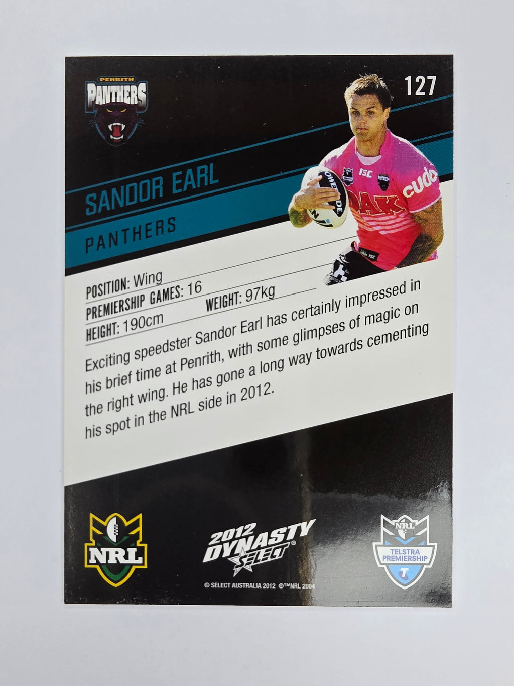 NRL 2012 Dynasty Base Card #127 Sandor Earl Penrith Panthers