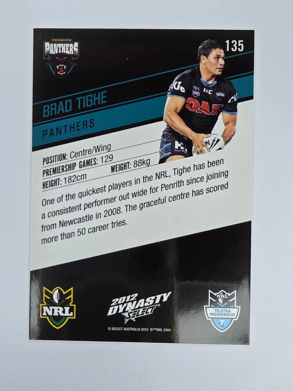 NRL 2012 Dynasty Base Card #135 Brad Tighe Penrith Panthers