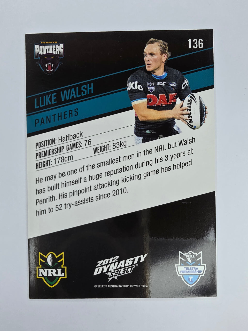 NRL 2012 Dynasty Base Card #136 Luke Walsh Penrith Panthers
