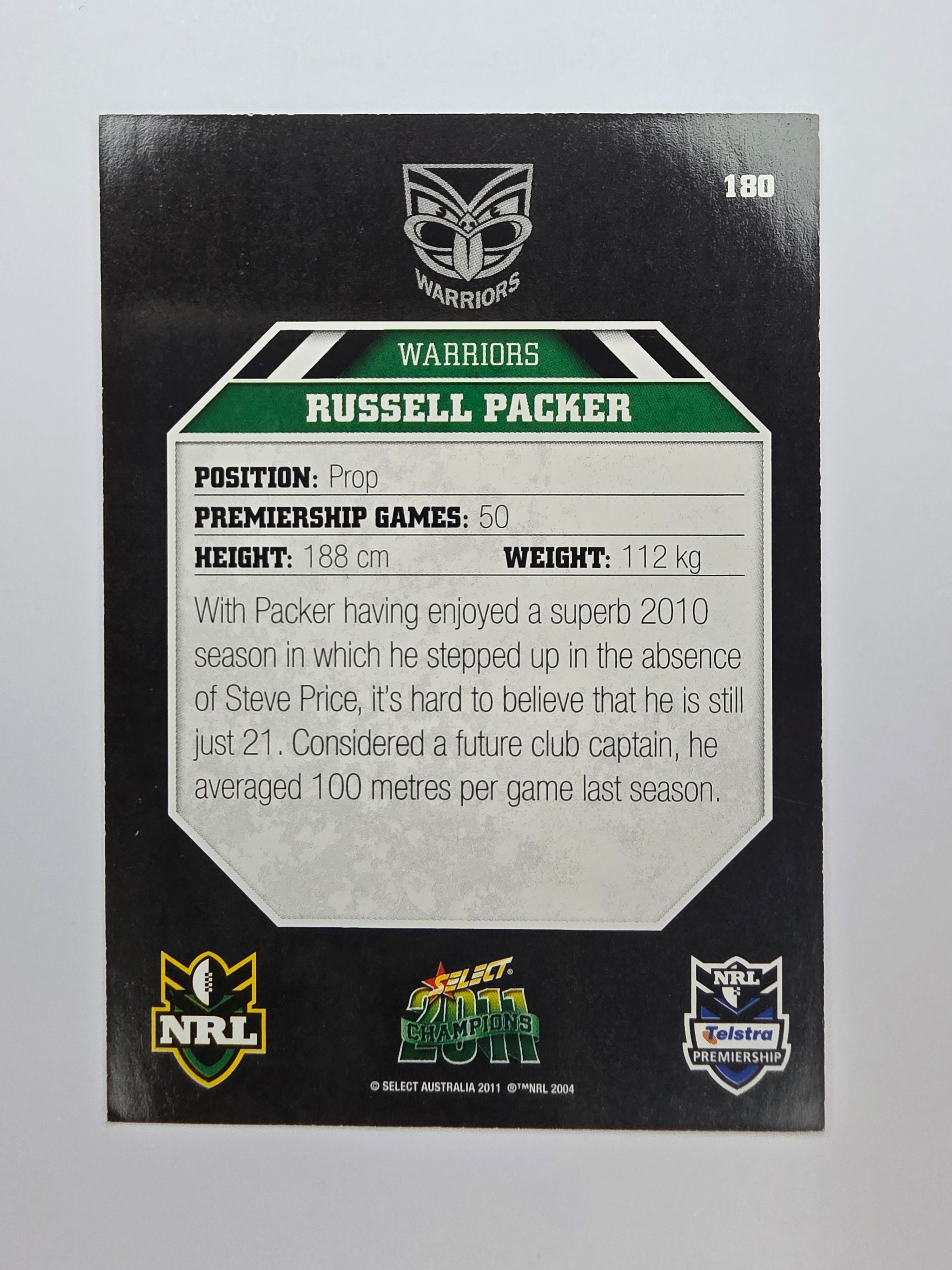 NRL 2011 Champions Base Card #180 Russell Packer New Zealand Warriors