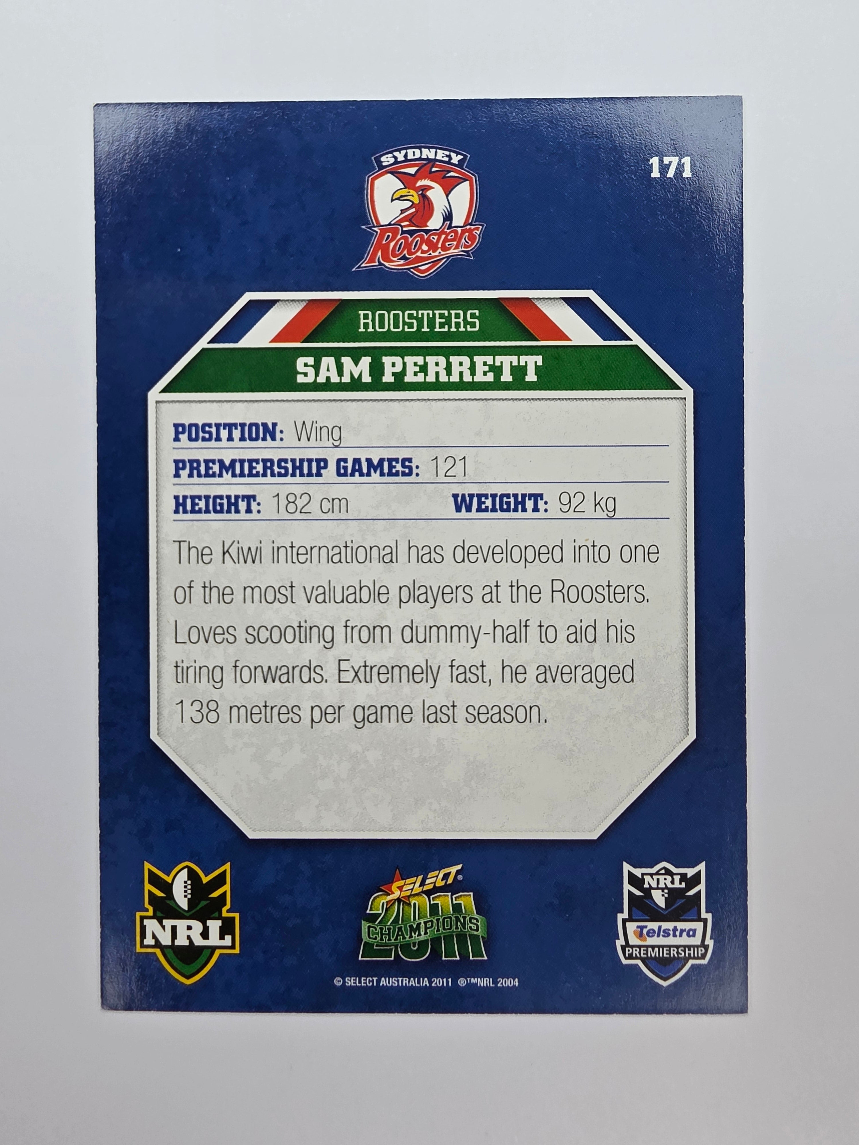 NRL 2011 Champions Base Card #171 Sam Perrett Sydney Roosters