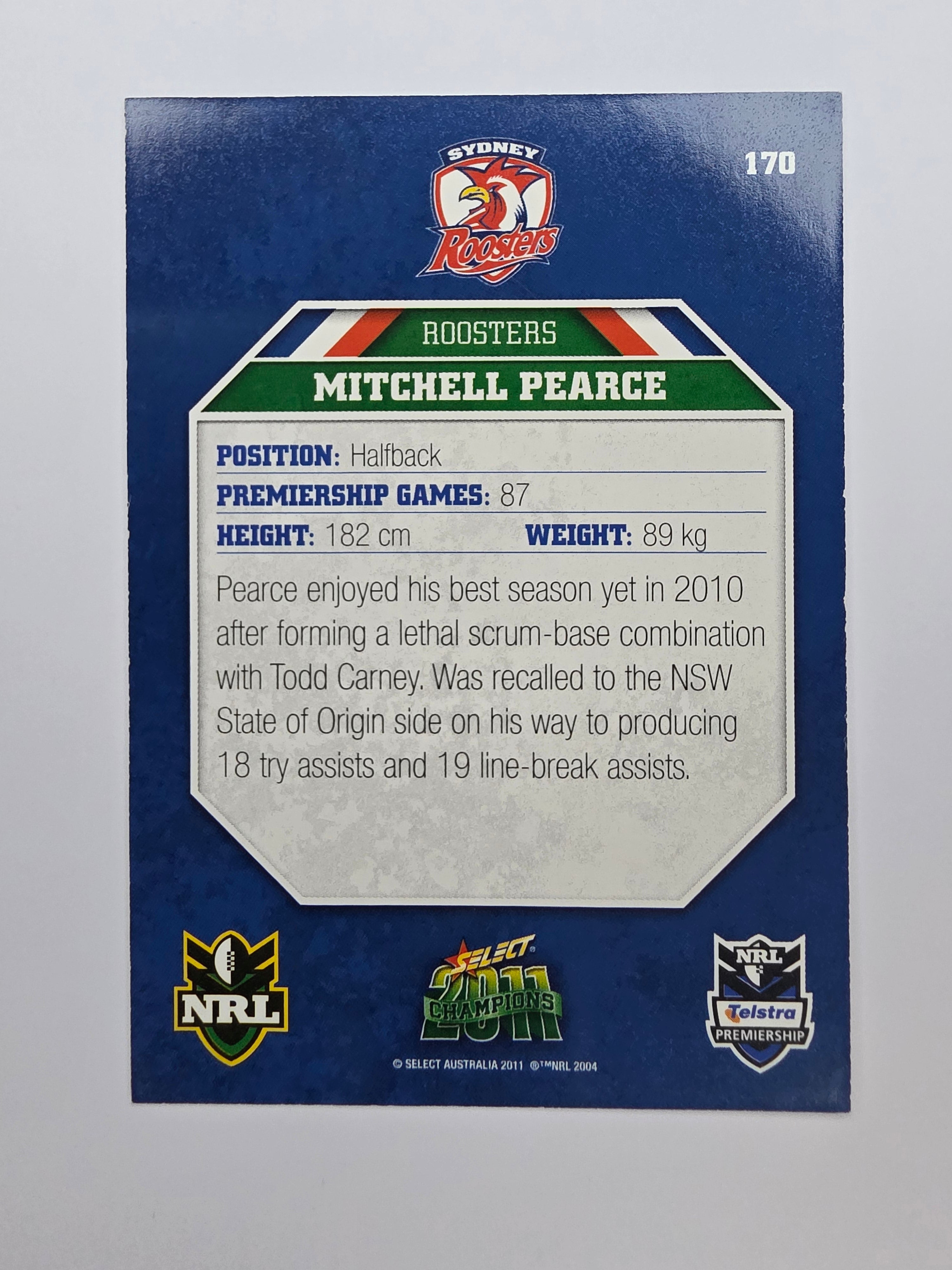 NRL 2011 Champions Base Card #170 Mitchell Pearce Sydney Roosters