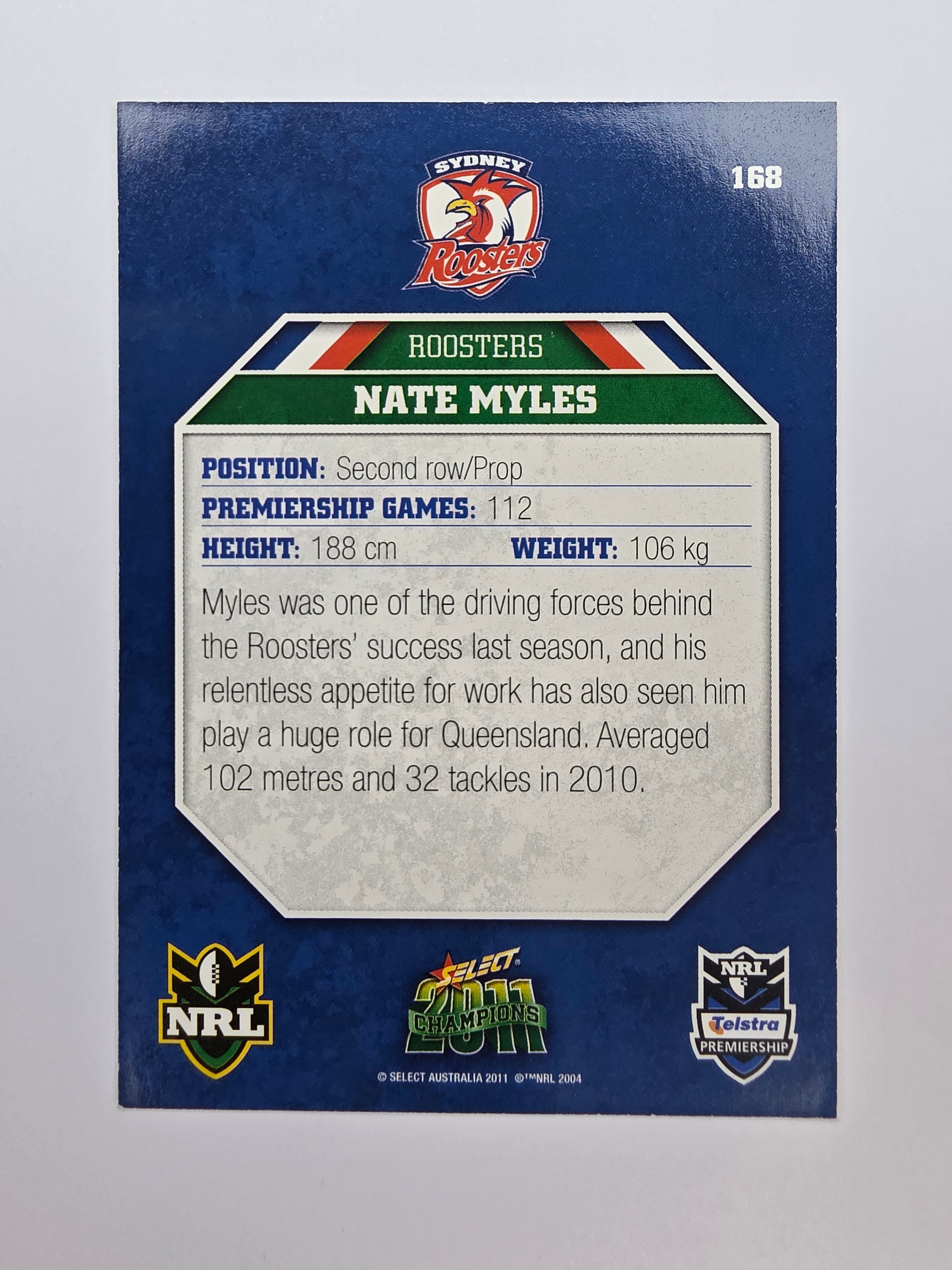 NRL 2011 Champions Base Card #168 Nate Myles Sydney Roosters