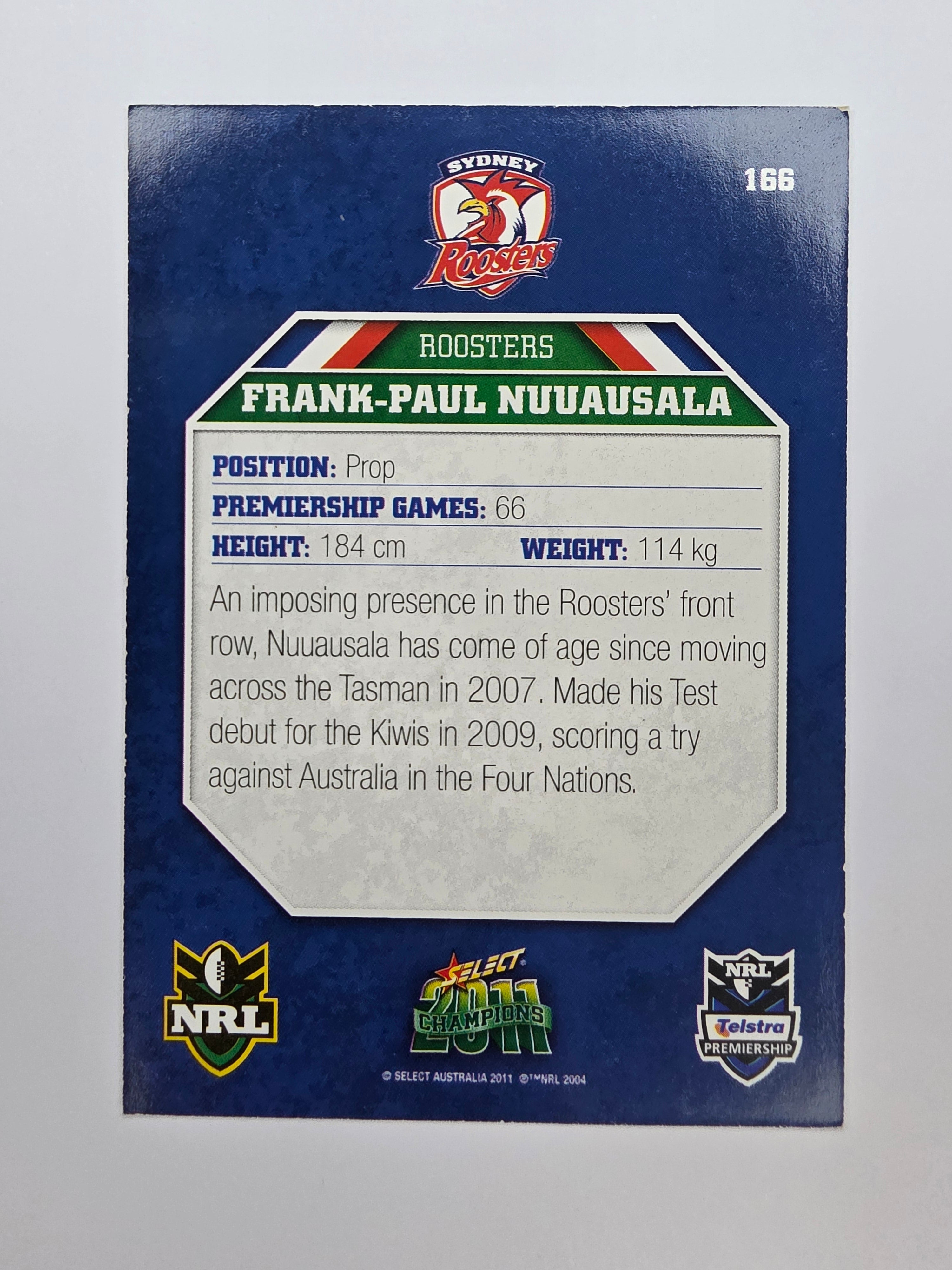NRL 2011 Champions Base Card #166 Frank-Paul Nuuausala Sydney Roosters