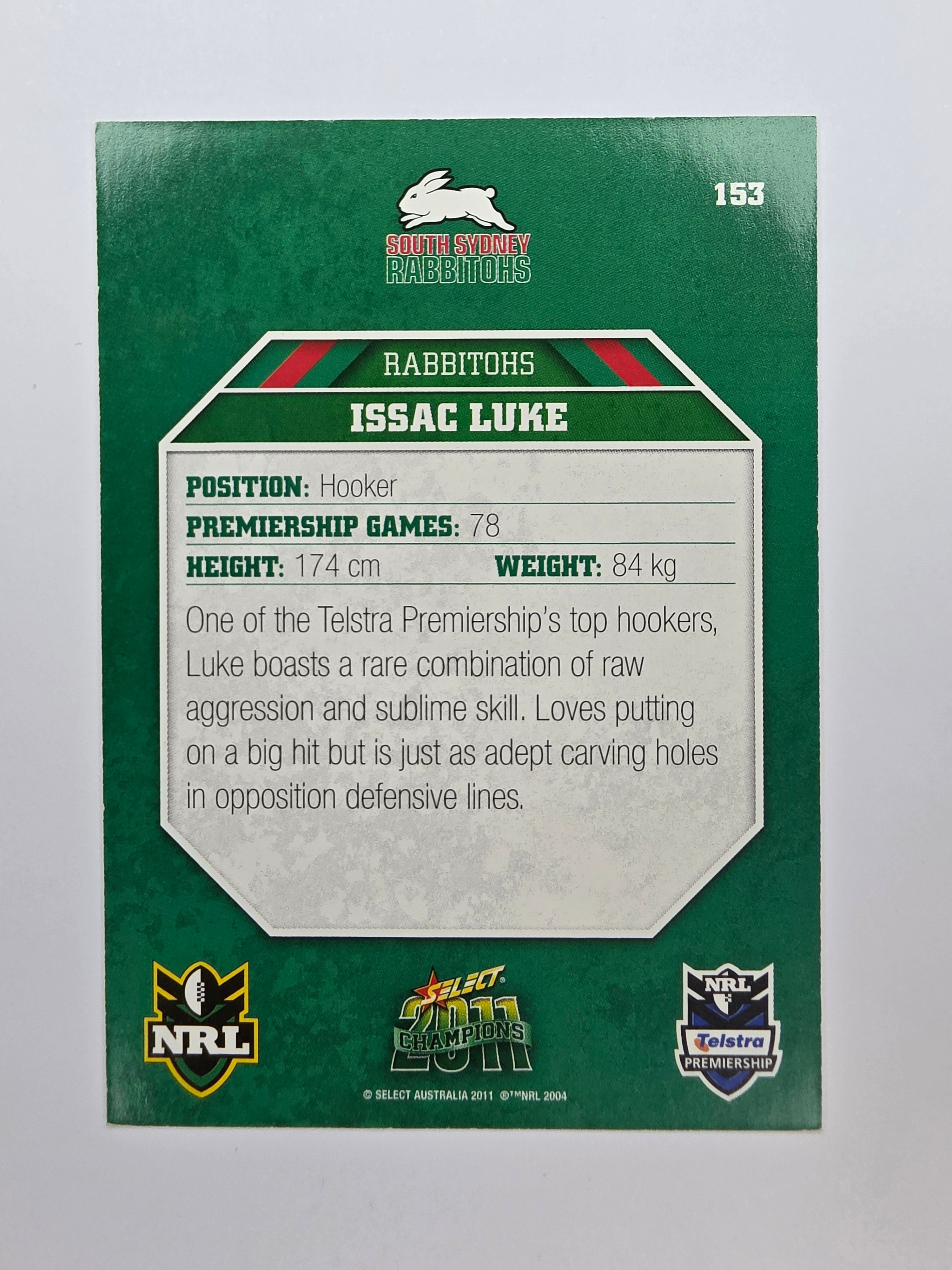 NRL 2011 Champions Base Card #153 Issac Luke South Sydney Rabbitohs