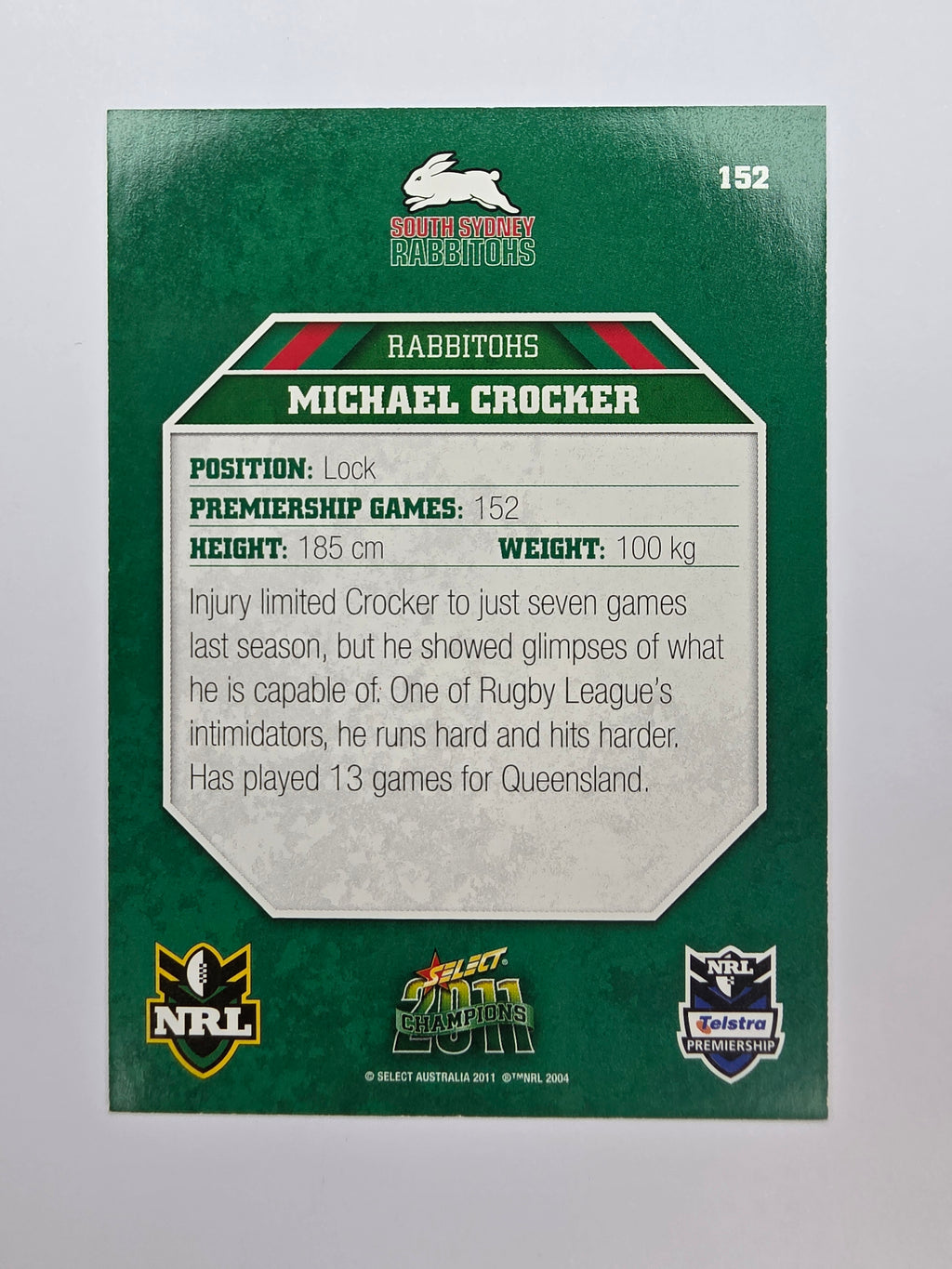 NRL 2011 Champions Base Card #152 Michael Crocker South Sydney Rabbitohs