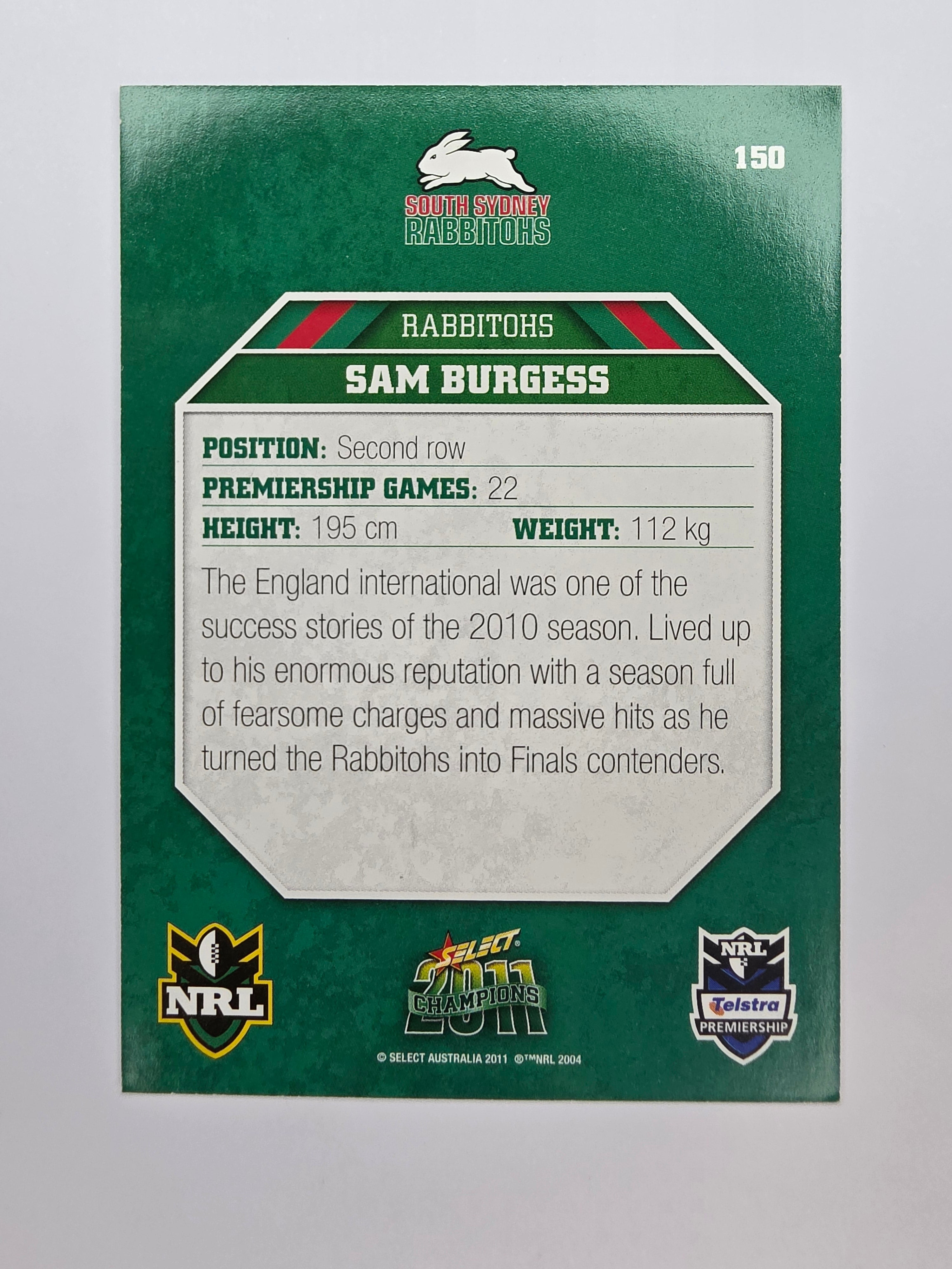 NRL 2011 Champions Base Card #150 Sam Burgess South Sydney Rabbitohs