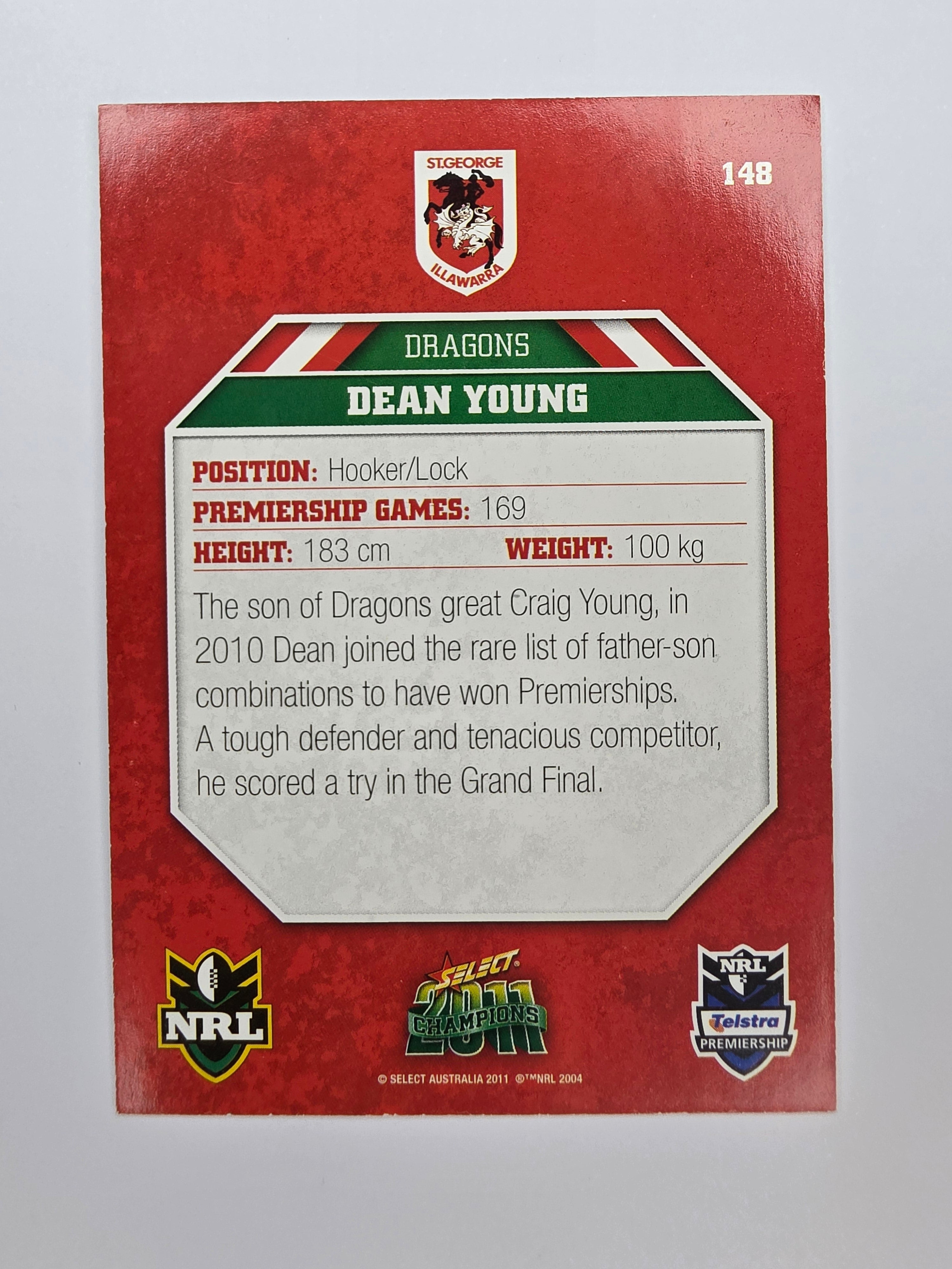NRL 2011 Champions Base Card #148 Dean Young St George Illawarra Dragons