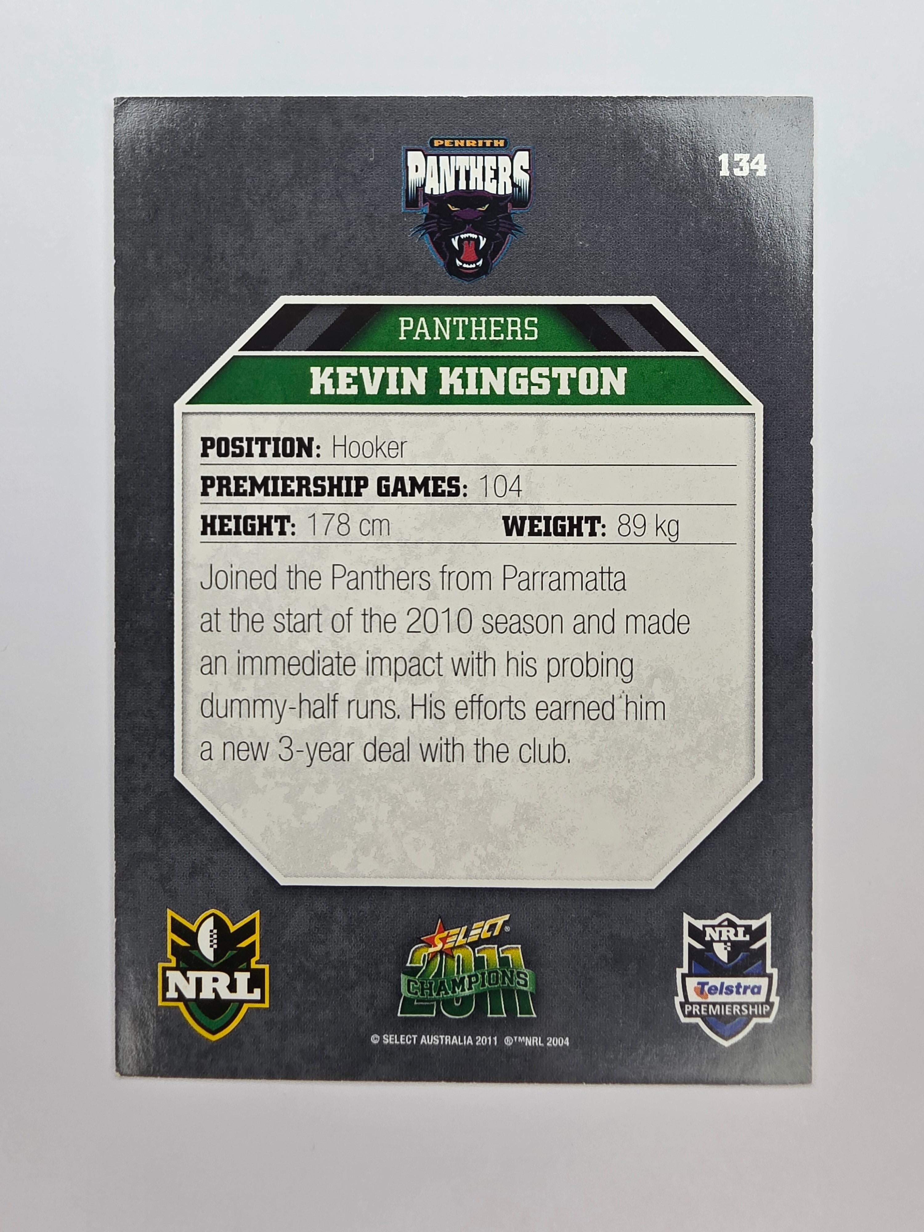 NRL 2011 Champions Base Card #134 Kevin Kingston Penrith Panthers