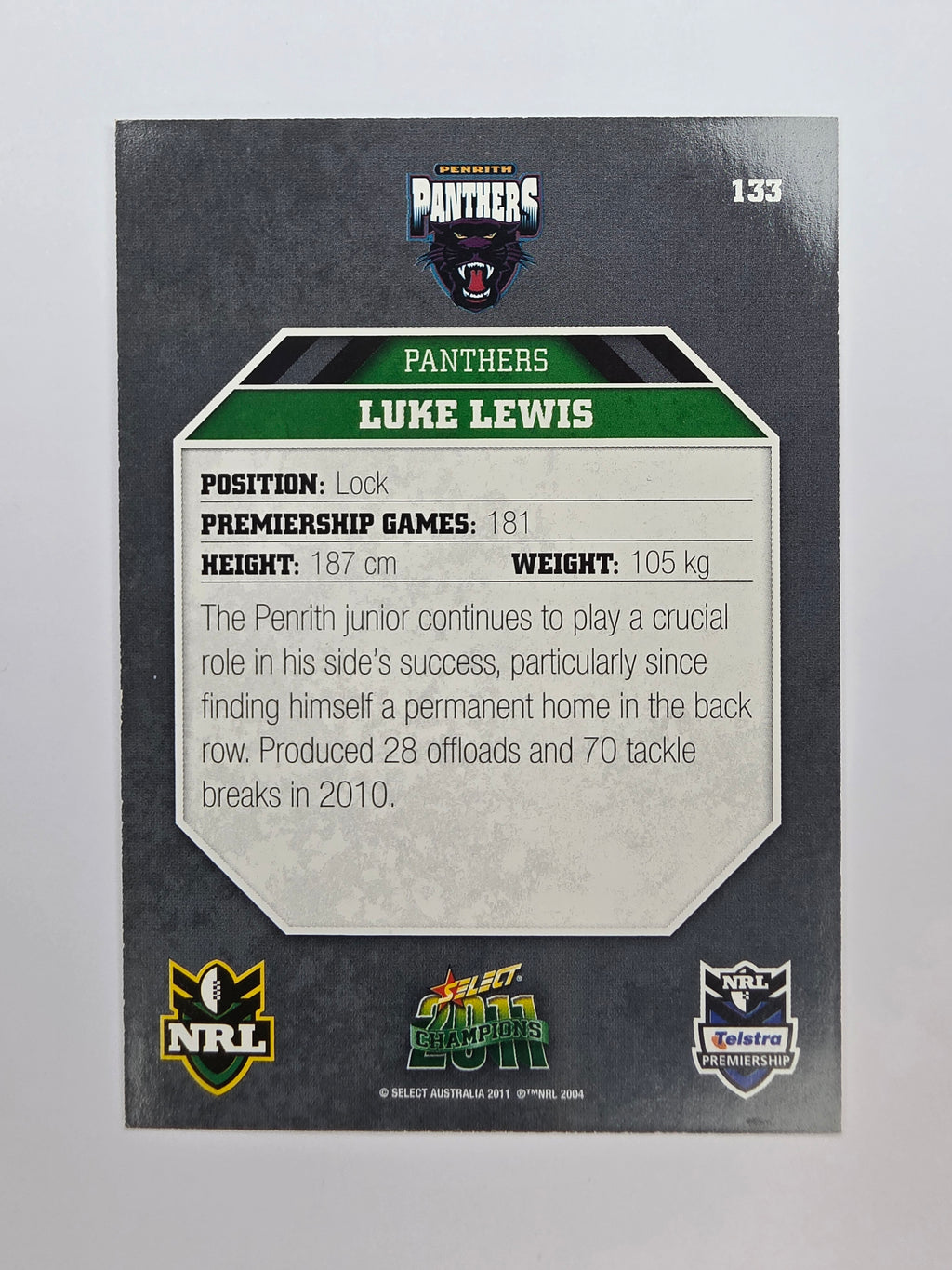 NRL 2011 Champions Base Card #133 Luke Lewis Penrith Panthers