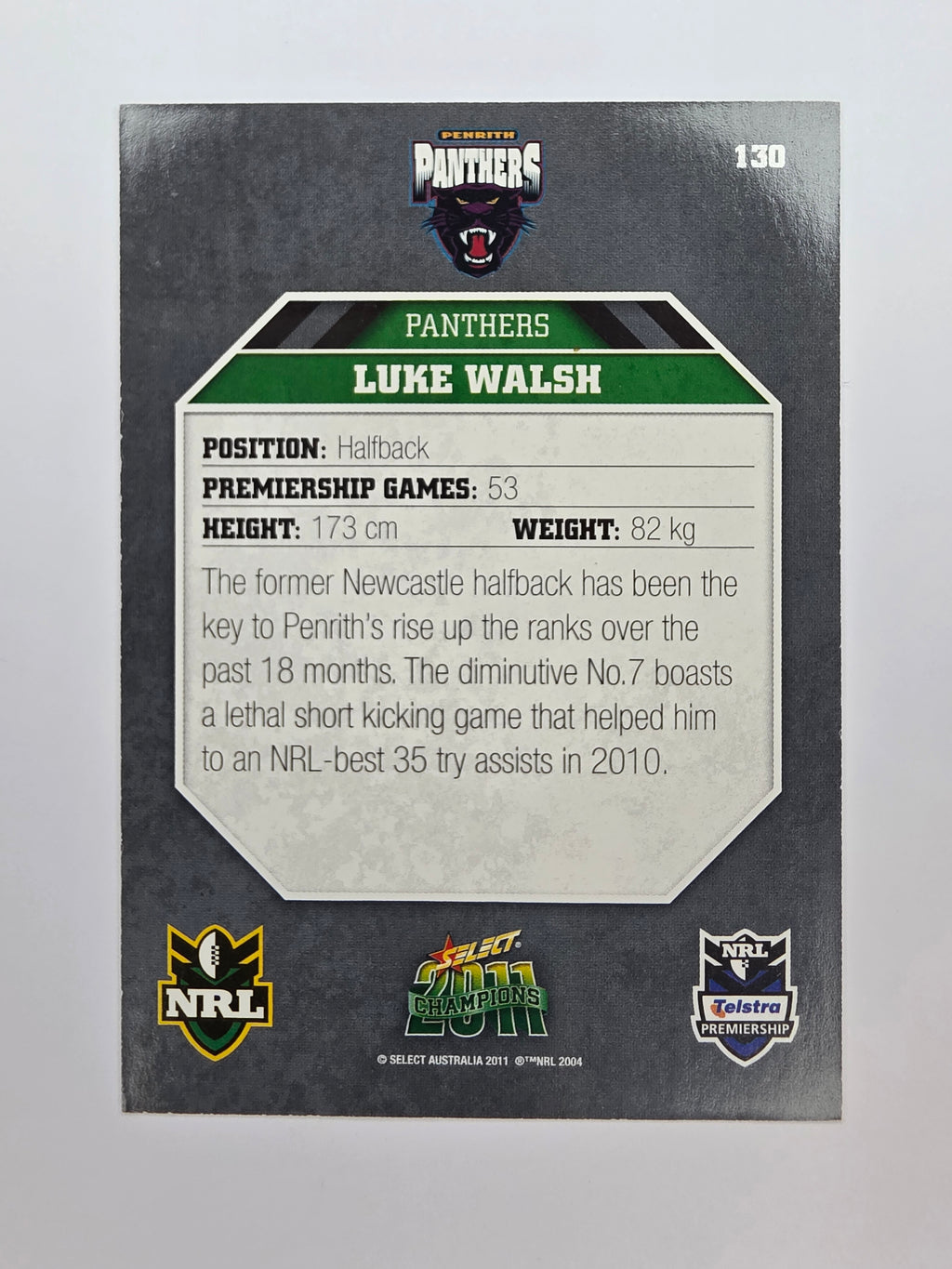 NRL 2011 Champions Base Card #130 Luke Walsh Penrith Panthers