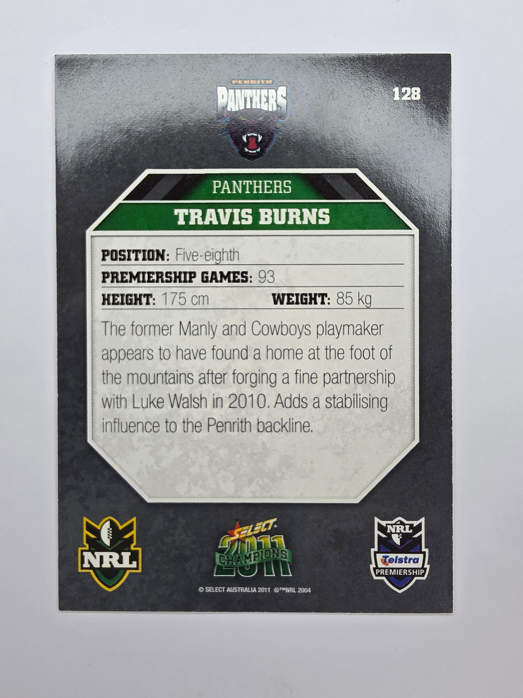 NRL 2011 Champions Base Card #128 Travis Burns Penrith Panthers