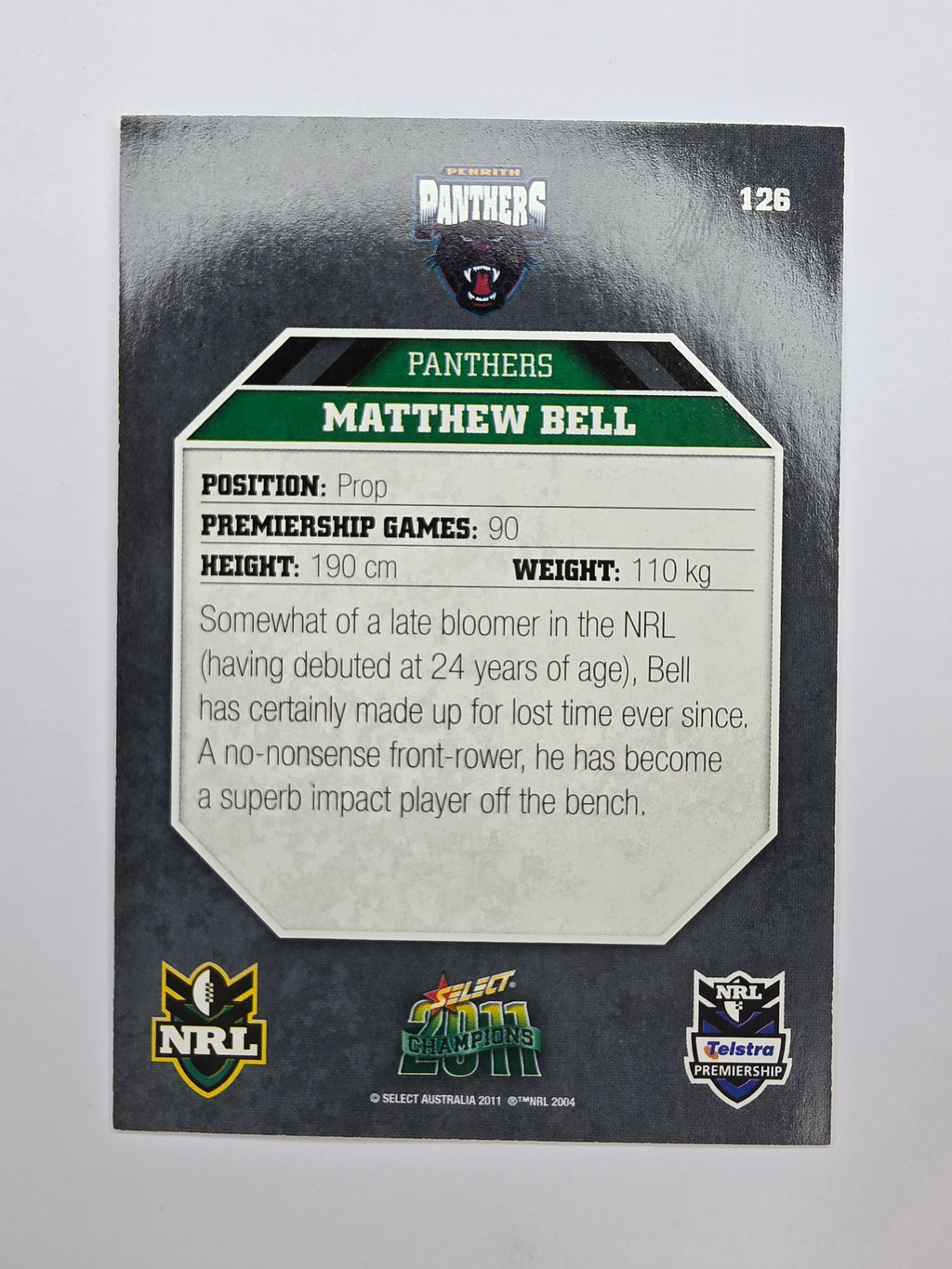 NRL 2011 Champions Base Card #126 Matthew Bell Penrith Panthers