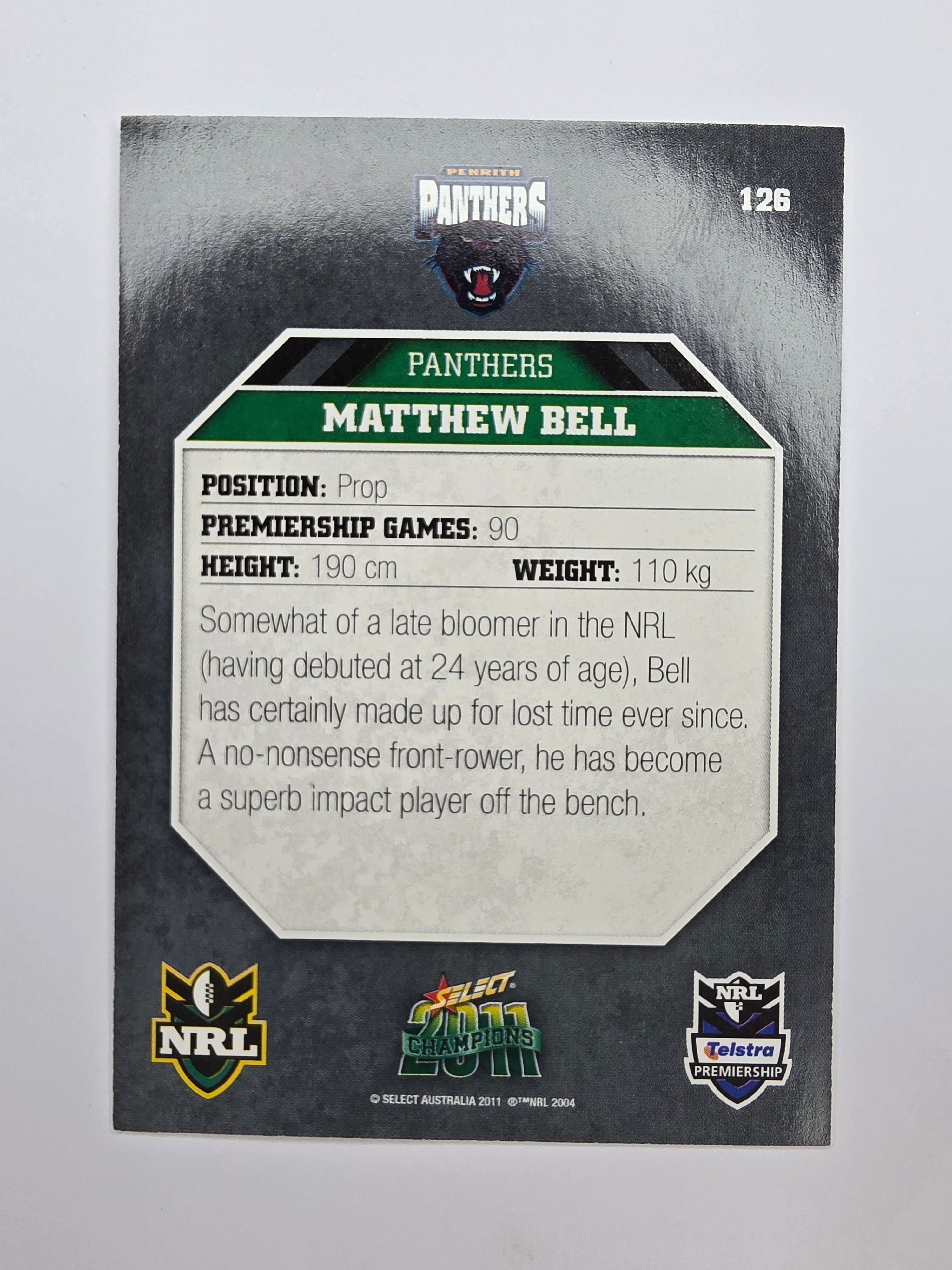 NRL 2011 Champions Base Card #126 Matthew Bell Penrith Panthers