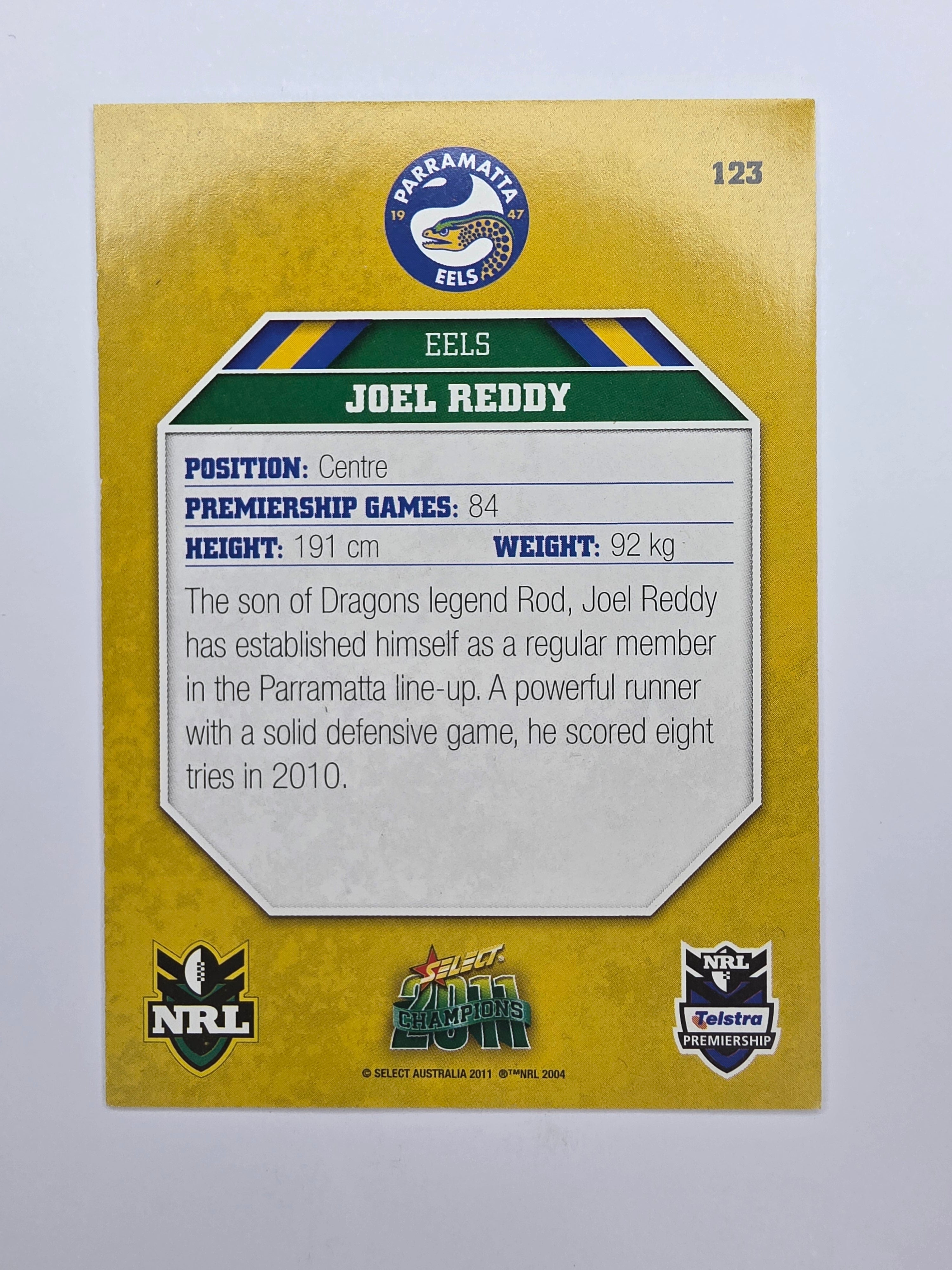 NRL 2011 Champions Base Card #123 Joel Reddy Parramatta Eels