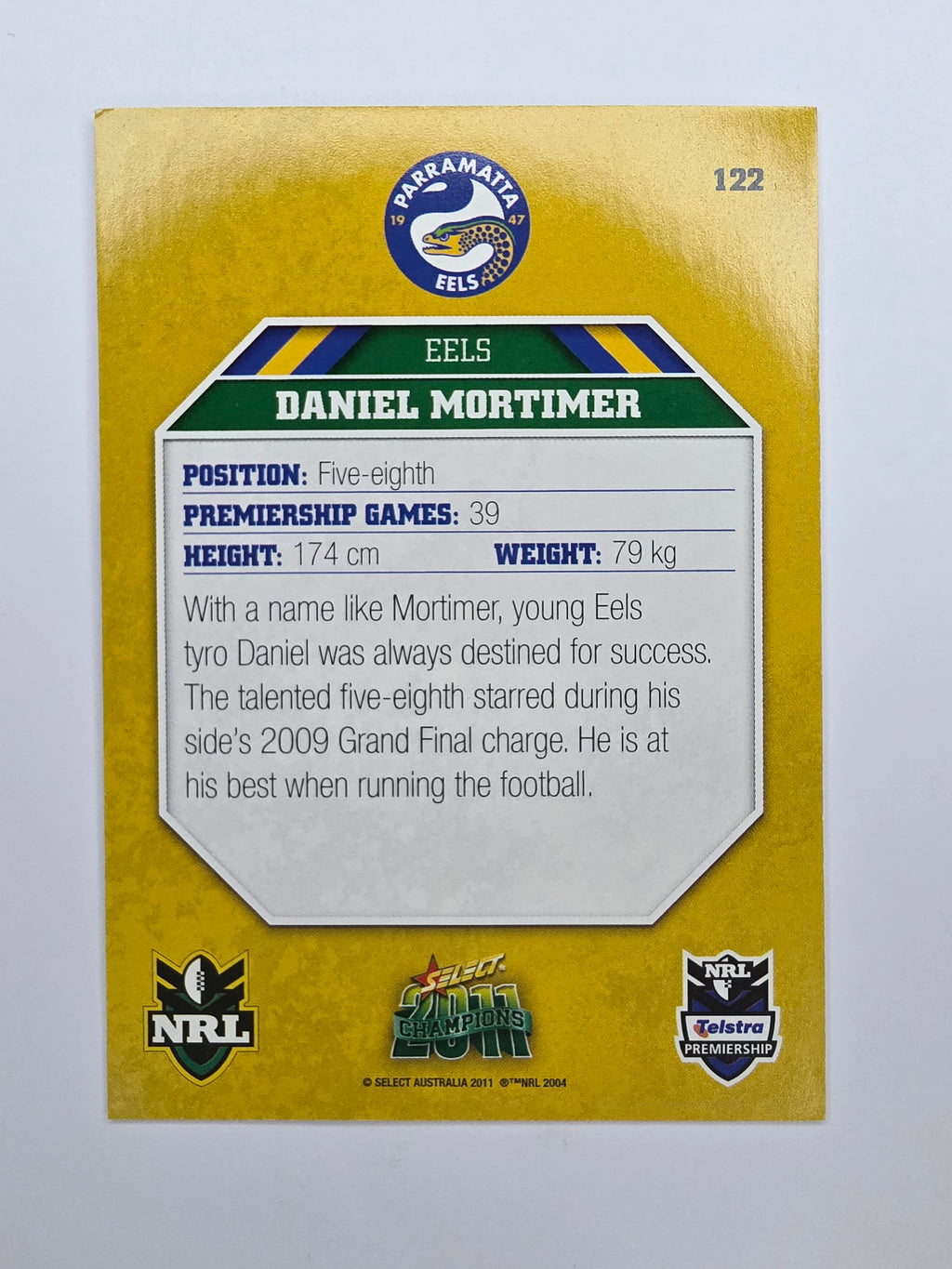 NRL 2011 Champions Base Card #122 Daniel Mortimer Parramatta Eels