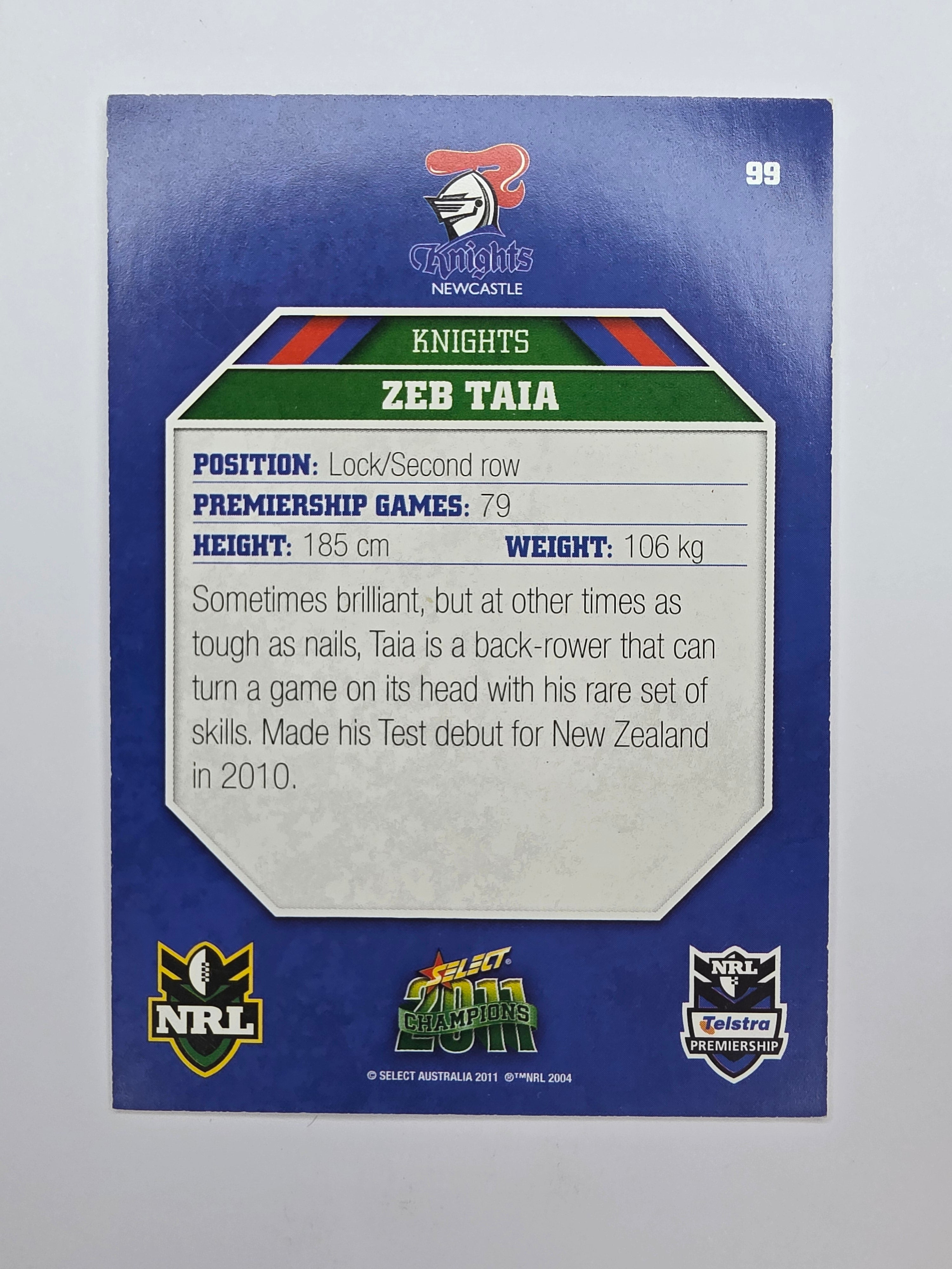 NRL 2011 Champions Base Card #99 Zeb Taia Newcastle Knights