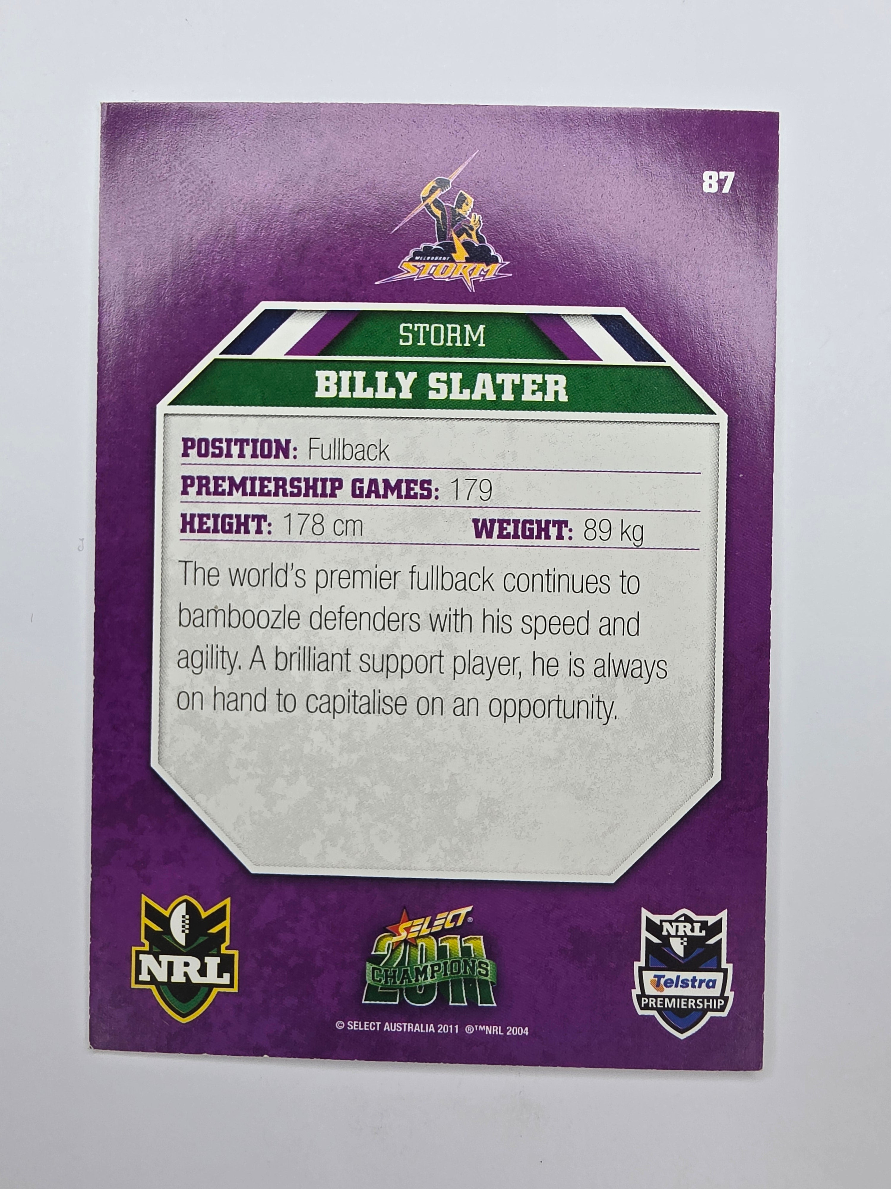 NRL 2011 Champions Base Card #87 Billy Slater Melbourne Storm