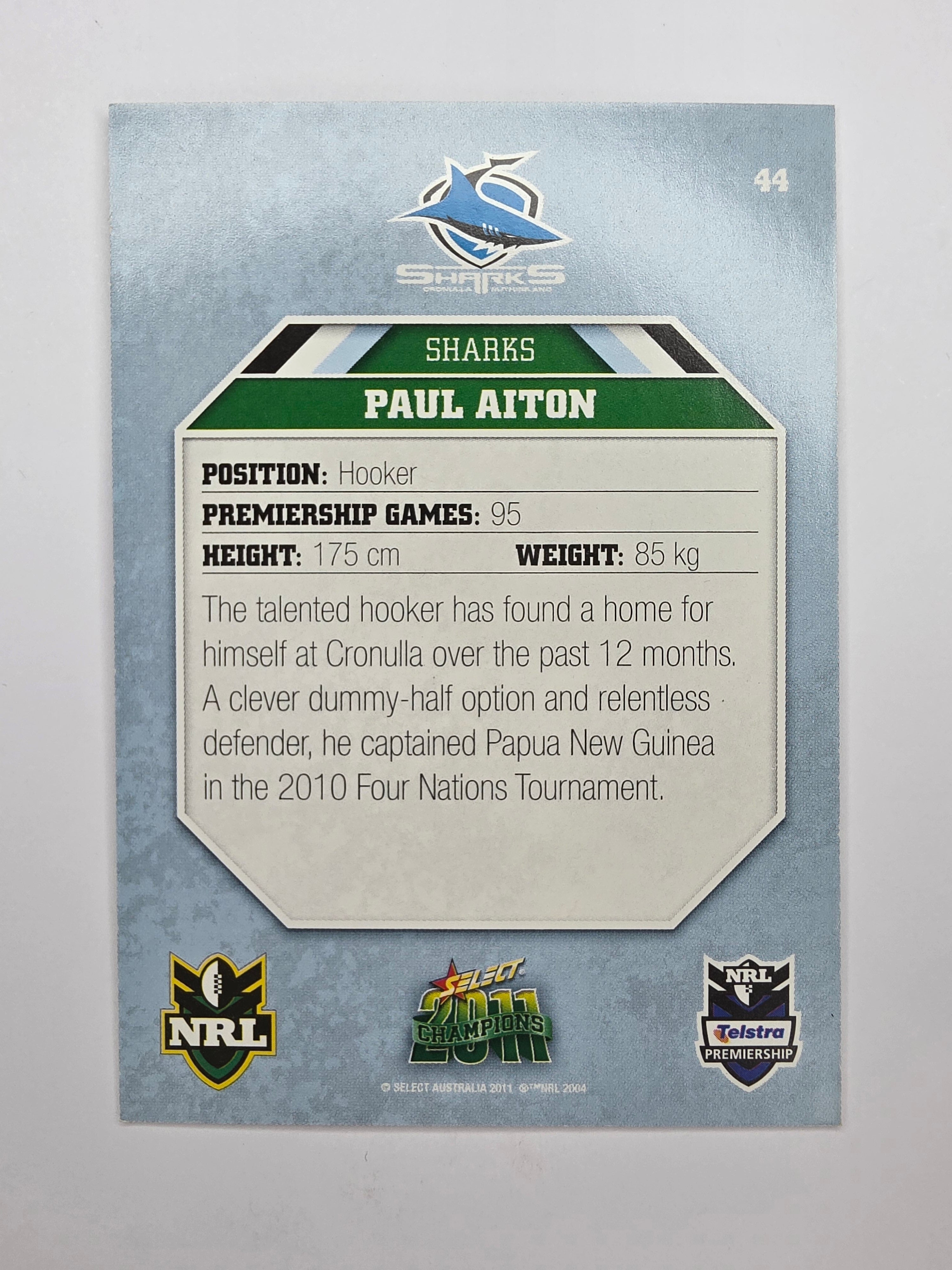 NRL 2011 Champions Base Card #44 Paul Aiton Cronulla Sutherland Sharks