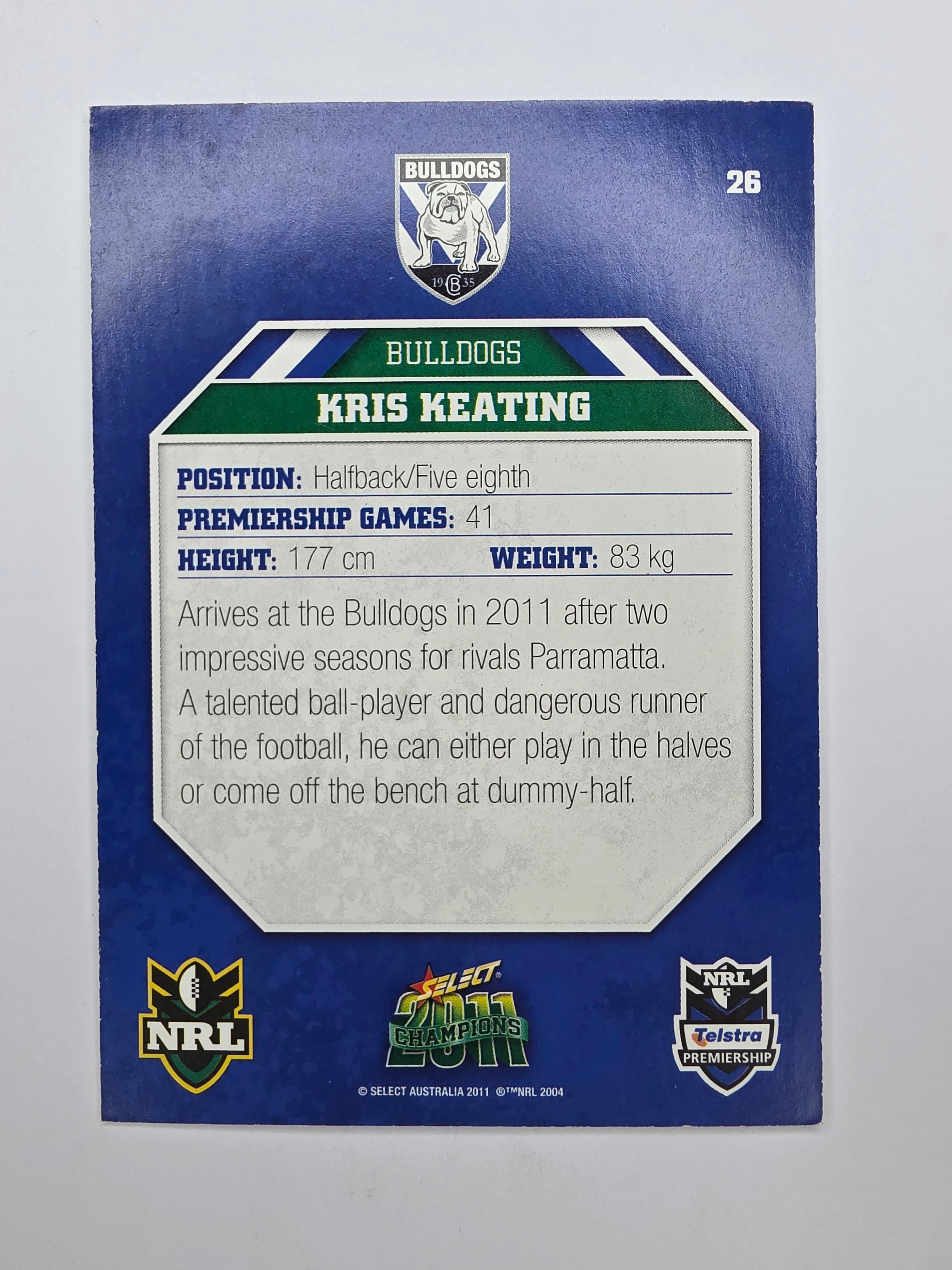 NRL 2011 Champions Base Card #26 Kris Keating Canterbury Bankstown Bulldogs
