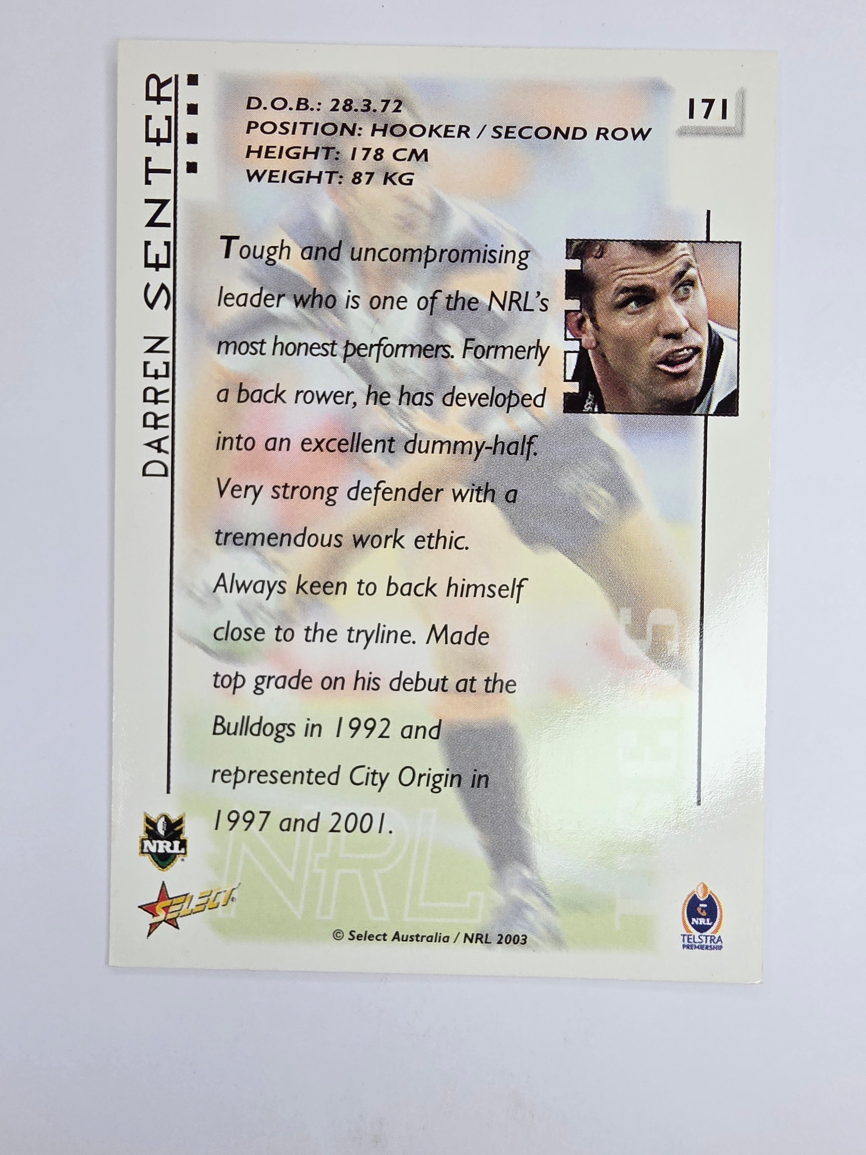 NRL 2003 Select XL Base Card #171 Darren Senter Wests Tigers