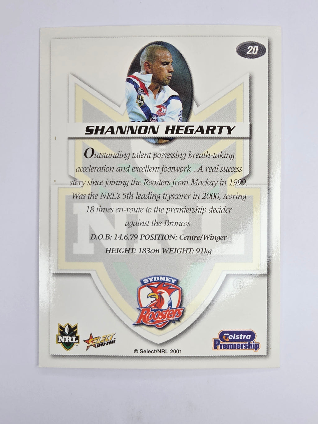 NRL 2001 Impact Base Card #20 Shannon Hegarty Sydney Roosters