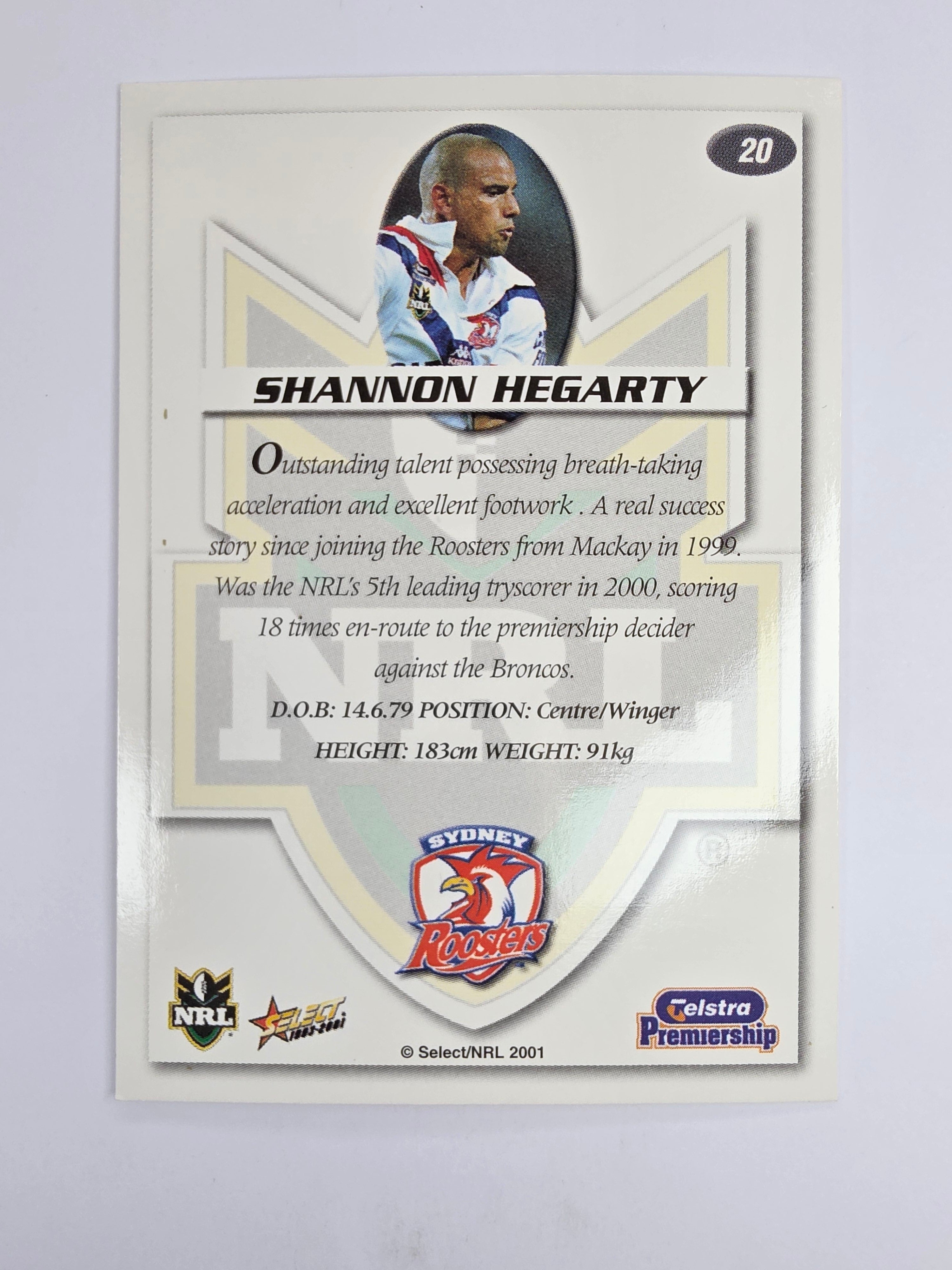 NRL 2001 Impact Base Card #20 Shannon Hegarty Sydney Roosters