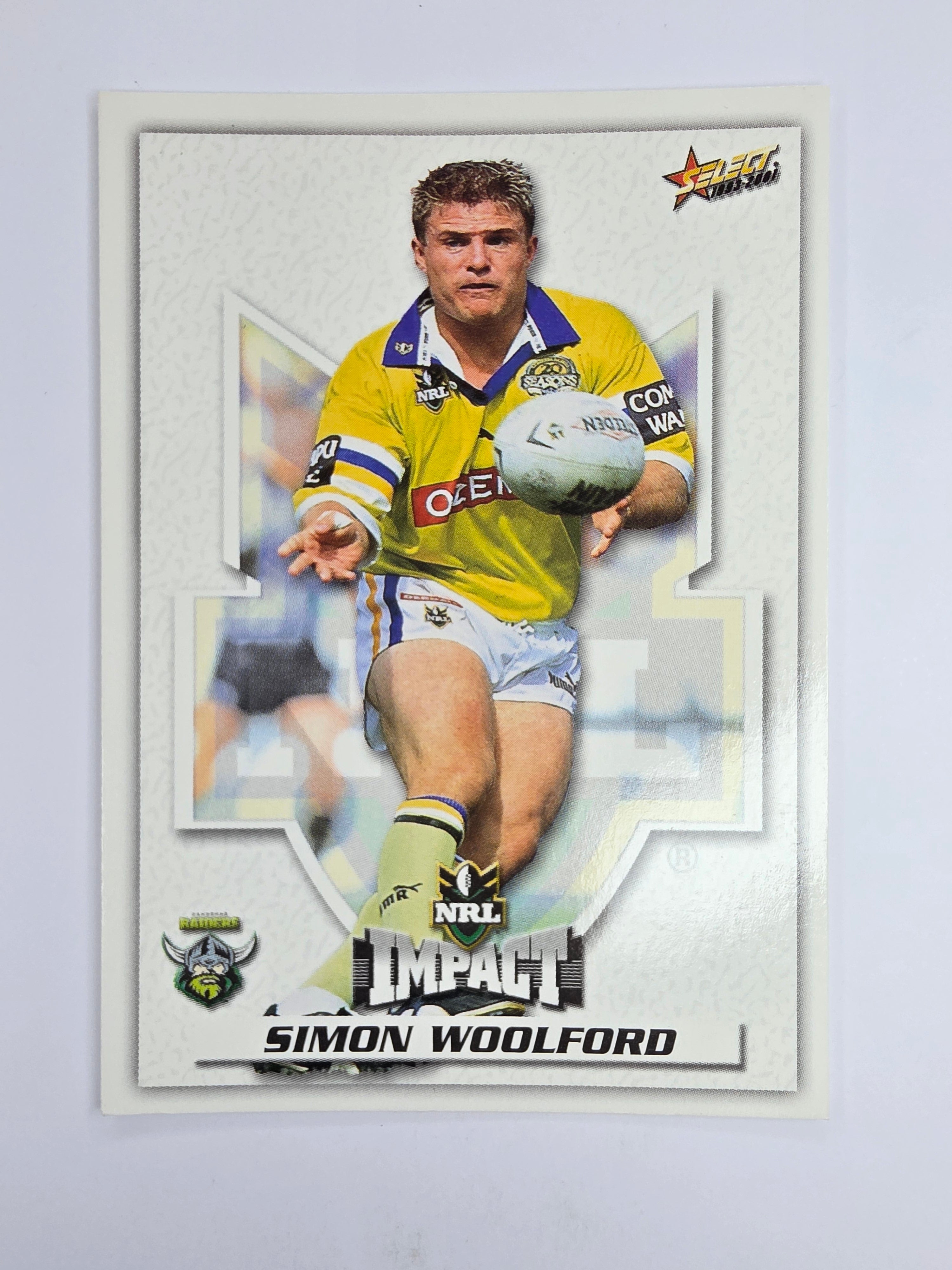 NRL 2001 Impact Base Card #52 Simon Woolford Canberra Raiders