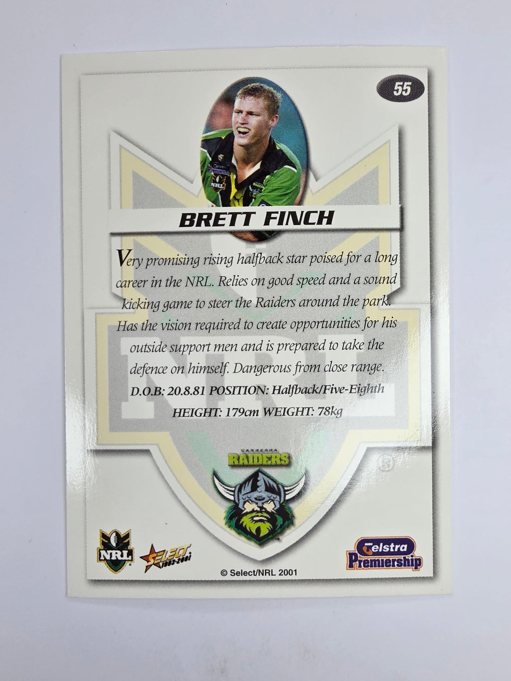NRL 2001 Impact Base Card #55 Brett Finch Canberra Raiders